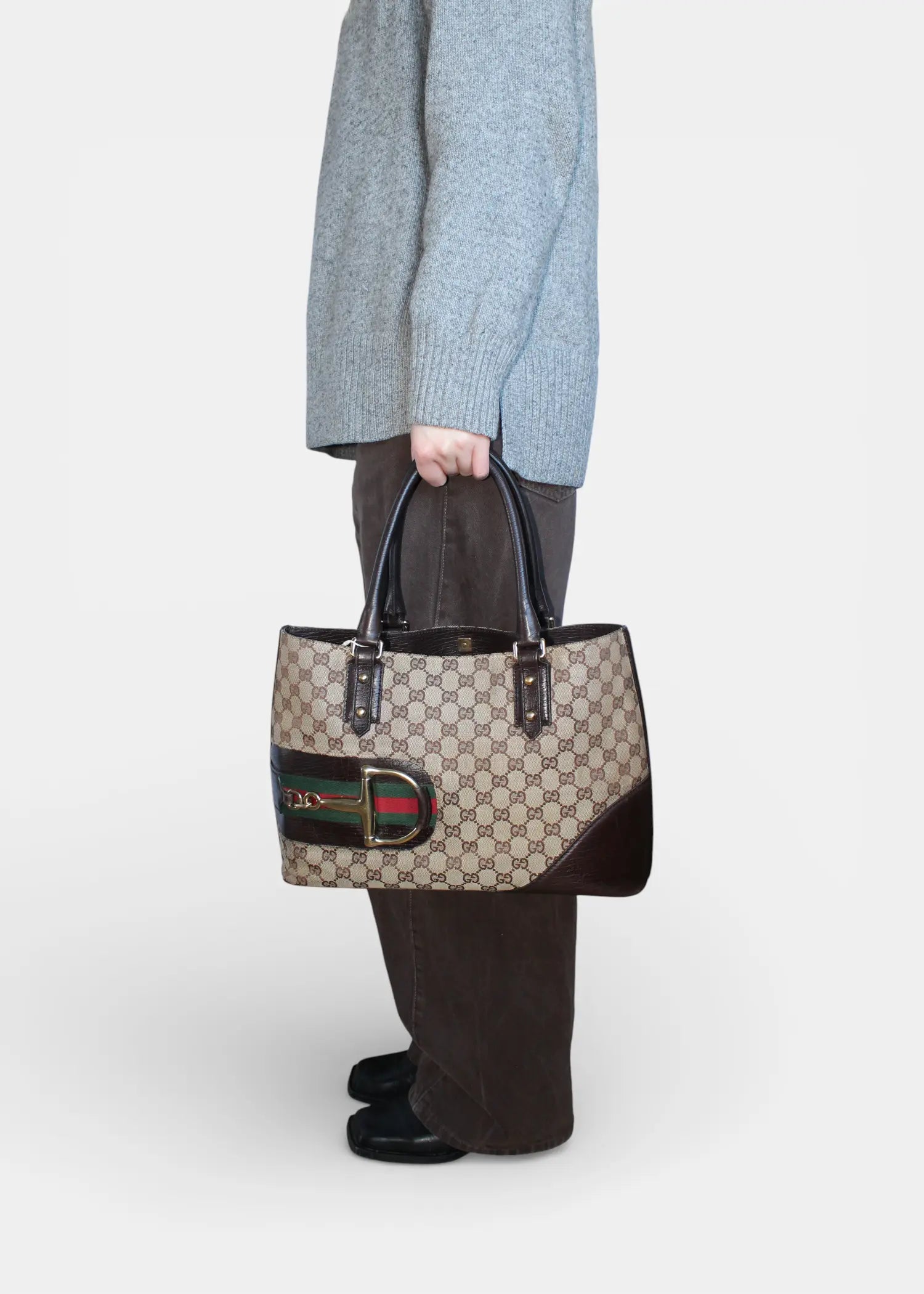 Preloved | Gucci GG Monogram Totebag D-Ring med Brun Læder