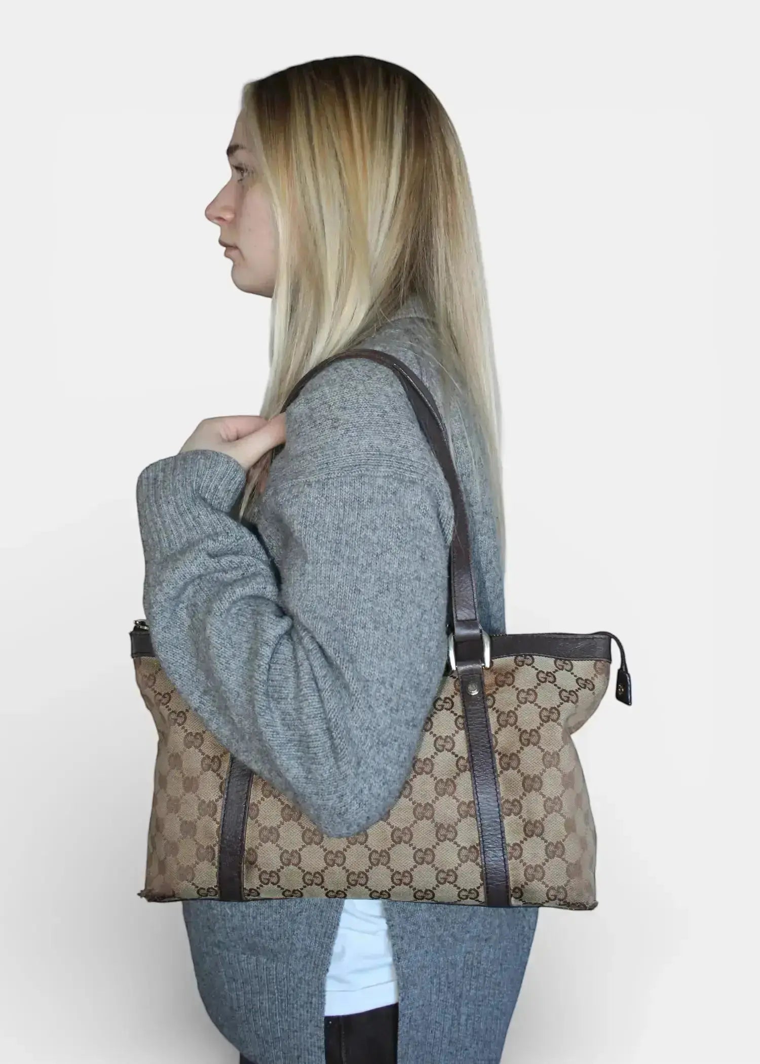 Preloved | Gucci GG Monogram Skuldertaske Abbey med Brun Læder Gucci