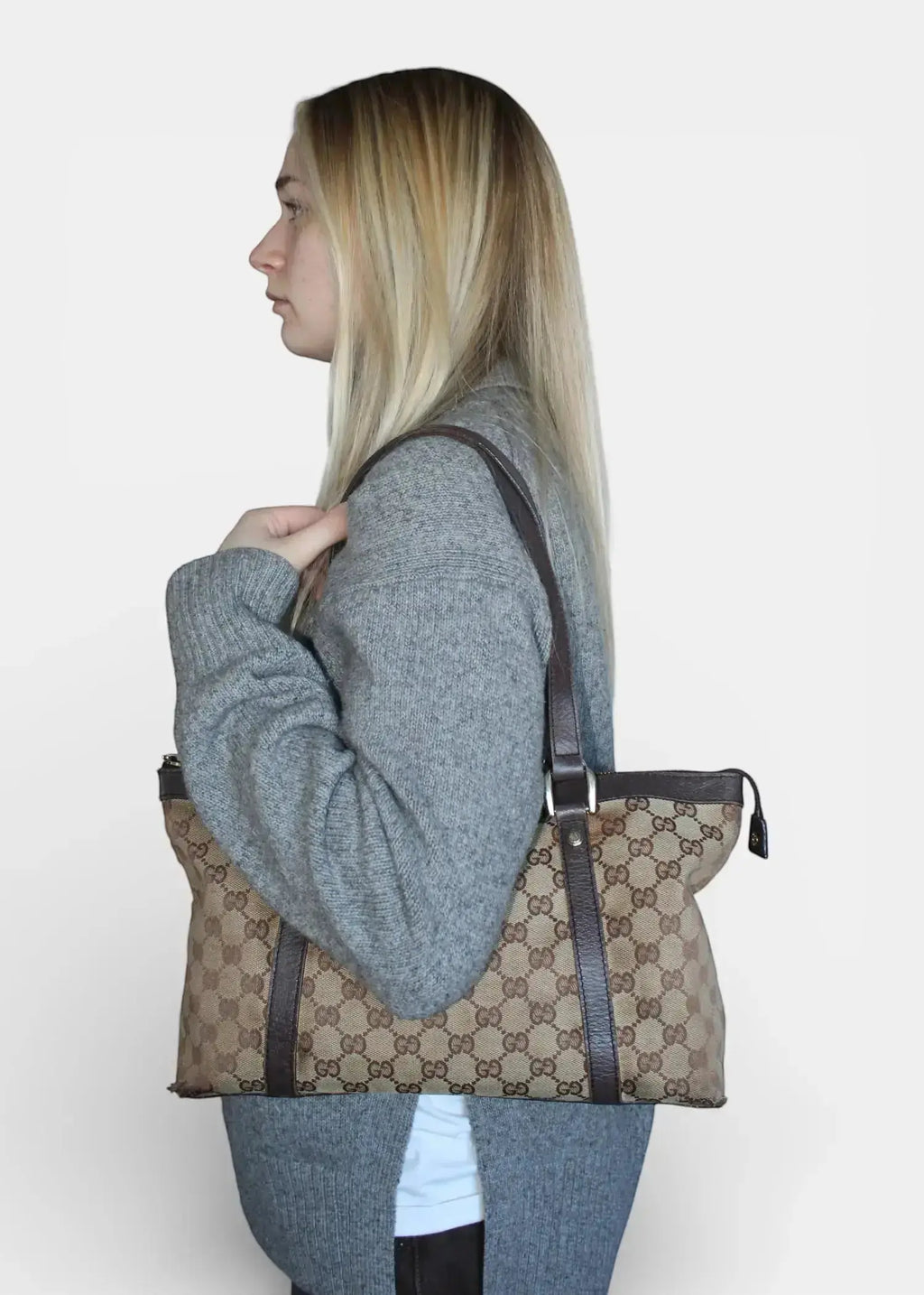Preloved | Gucci GG Monogram Skuldertaske Abbey med Brun Læder Gucci