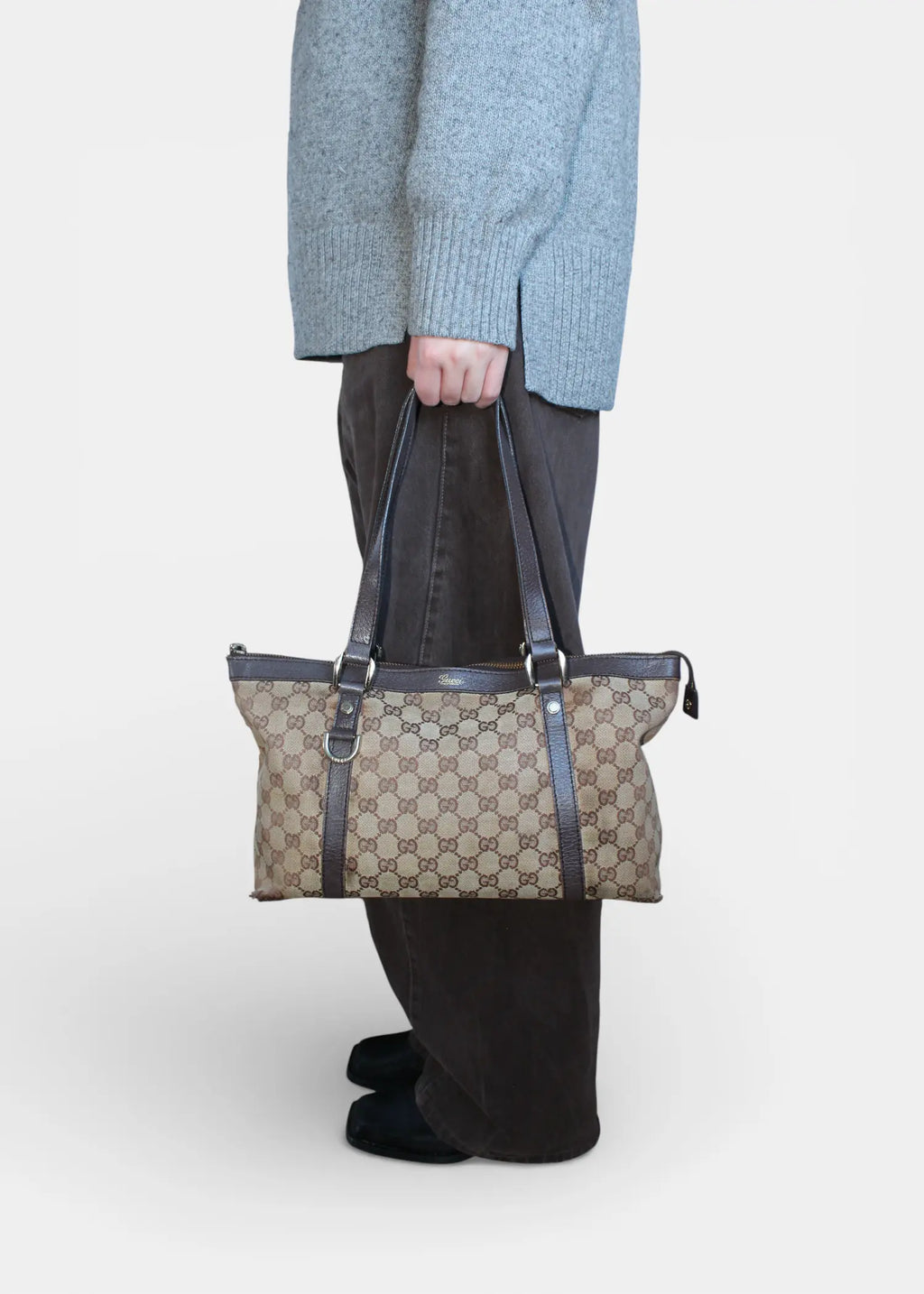 Preloved | Gucci GG Monogram Skuldertaske Abbey med Brun Læder