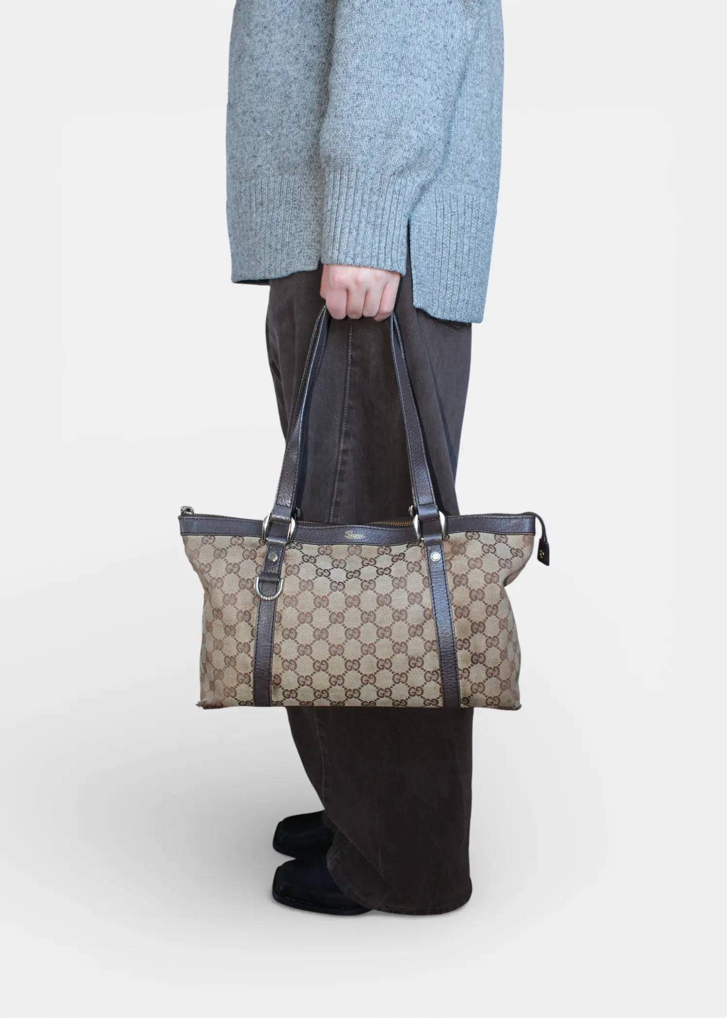 Preloved | Gucci GG Monogram Skuldertaske Abbey med Brun Læder