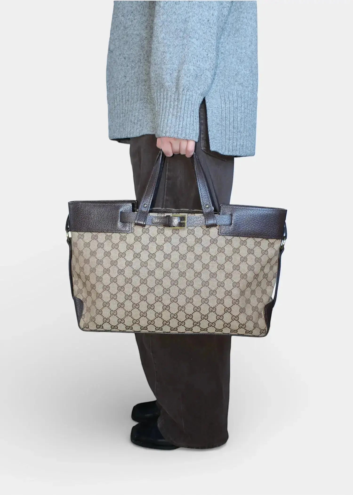 Preloved | Gucci GG Monogram Håndtaske med Brun Læder Gucci