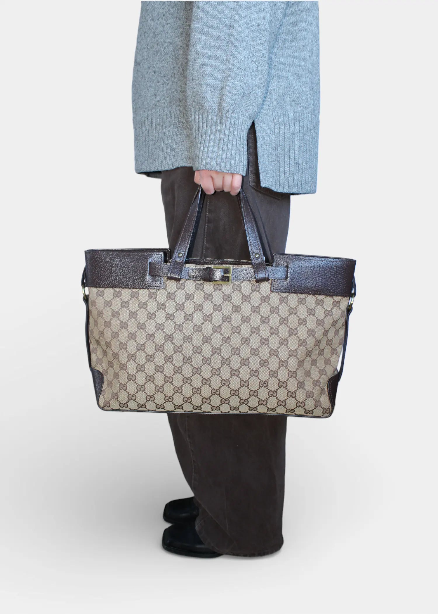 Preloved | Gucci GG Monogram Håndtaske med Brun Læder