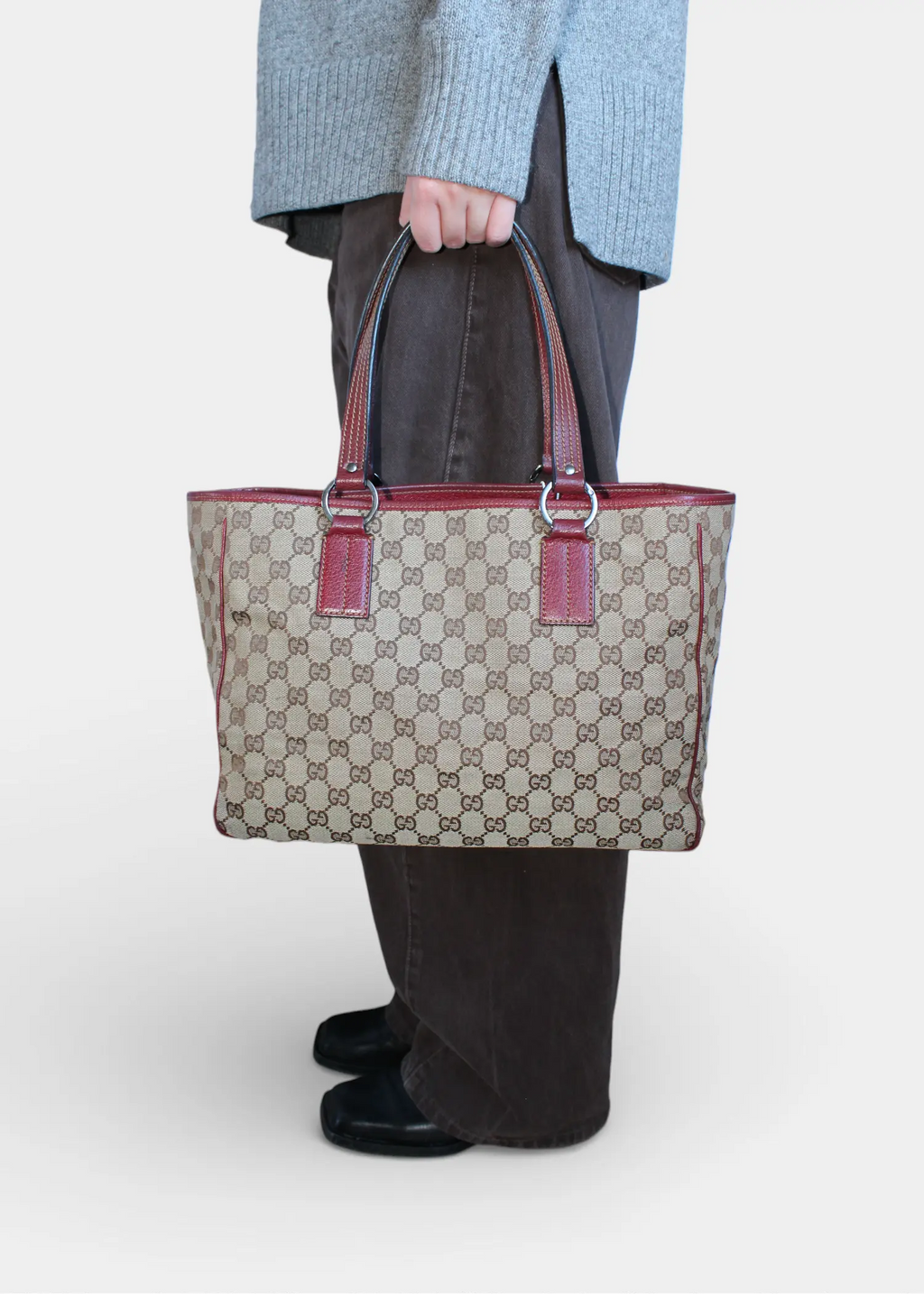 Preloved | Gucci GG Monogram Totebag med Rød Læder