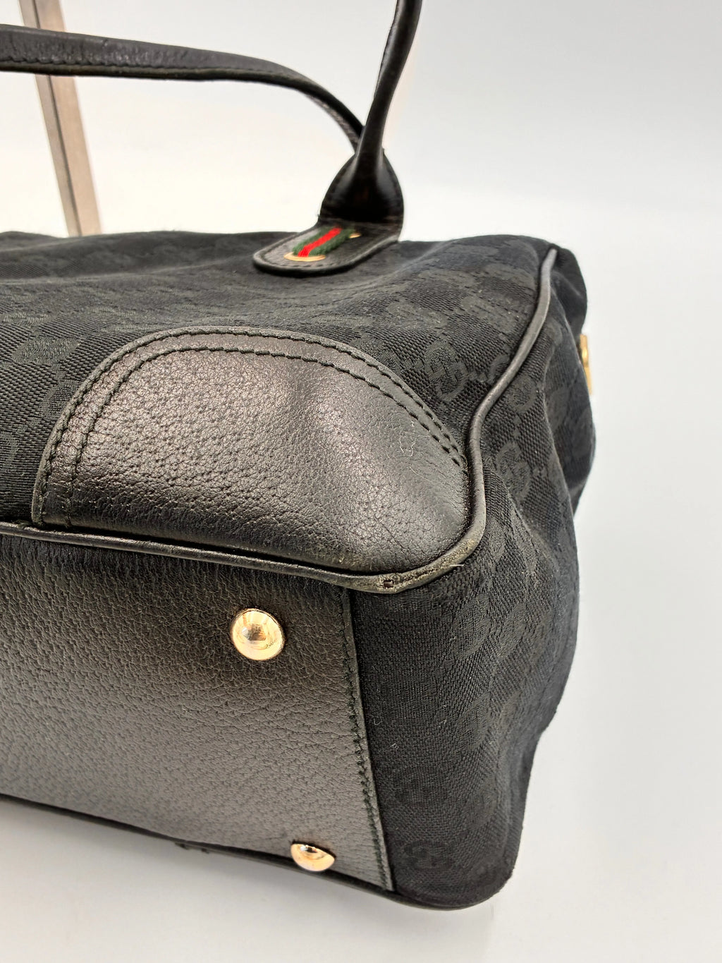 Preloved | Gucci Monogram Princy Skuldertaske i Sort Canvas m. Grøn & Rød Sløjfe Gucci