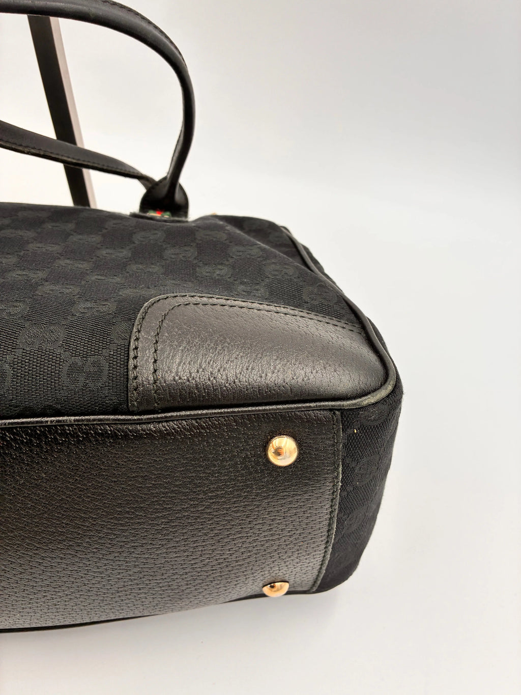 Preloved | Gucci Monogram Princy Skuldertaske i Sort Canvas m. Grøn & Rød Sløjfe Gucci