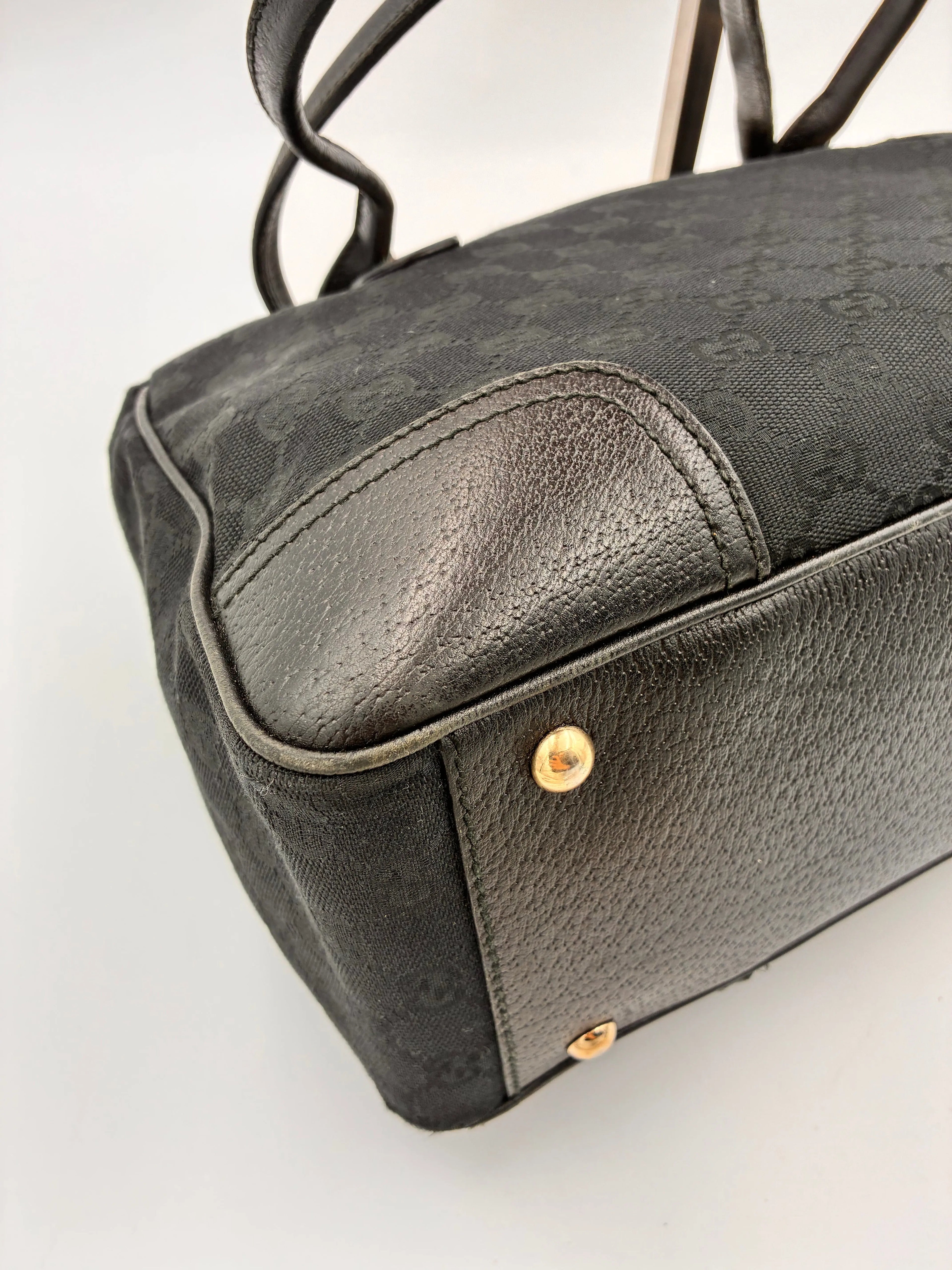 Preloved | Gucci Monogram Princy Skuldertaske i Sort Canvas m. Grøn & Rød Sløjfe Gucci