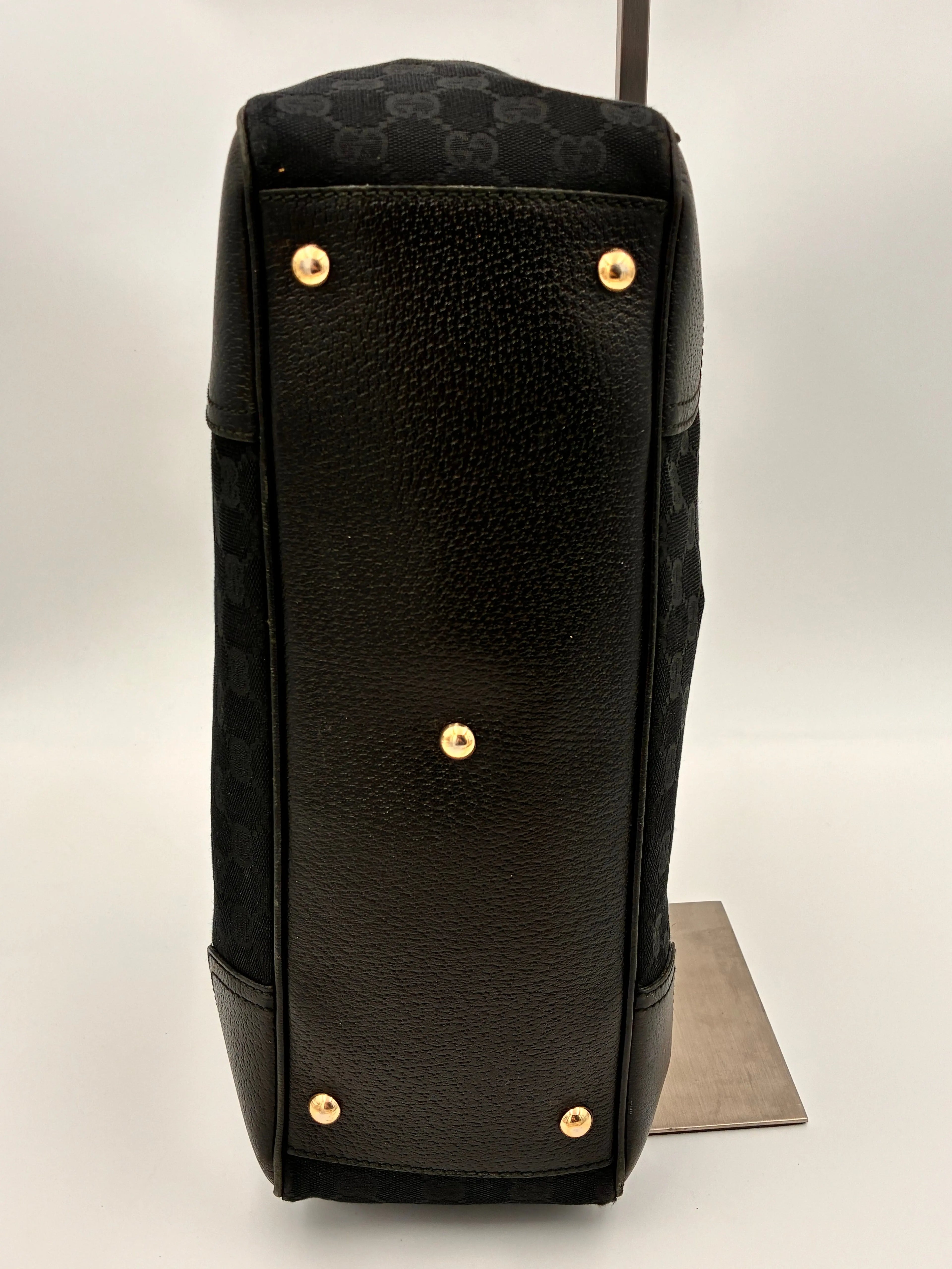 Preloved | Gucci Monogram Princy Skuldertaske i Sort Canvas m. Grøn & Rød Sløjfe Gucci