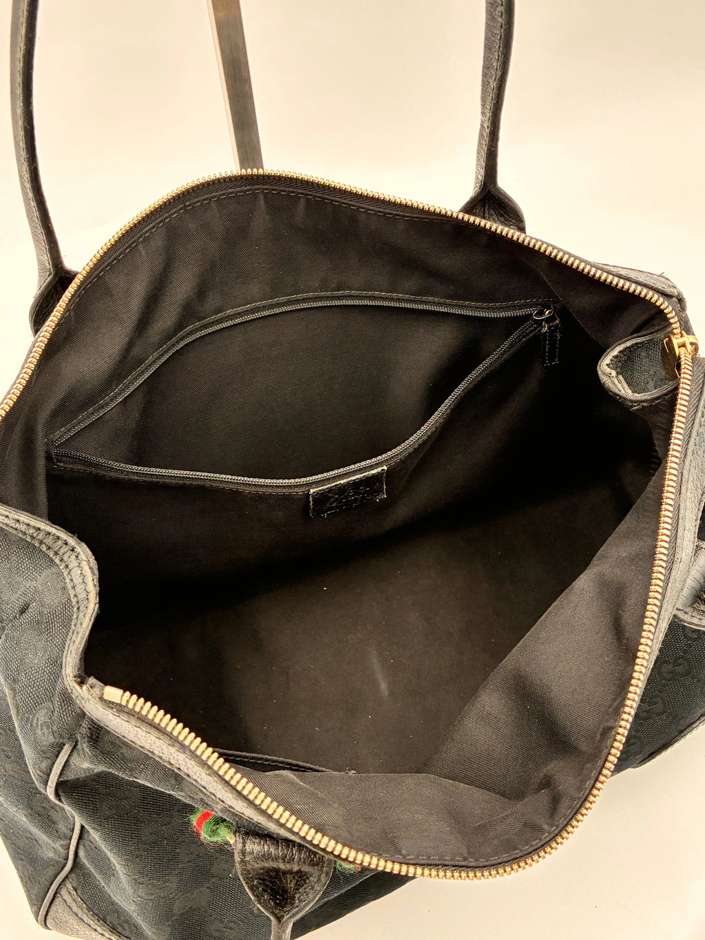 Preloved | Gucci Monogram Princy Skuldertaske i Sort Canvas m. Grøn & Rød Sløjfe Gucci