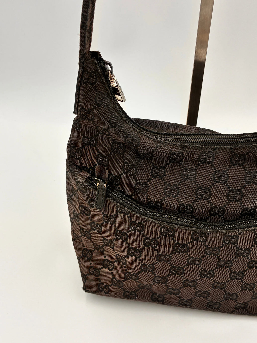 Preloved | Gucci Monogram Hobo Skuldertaske i Sort Canvas 2 Gucci