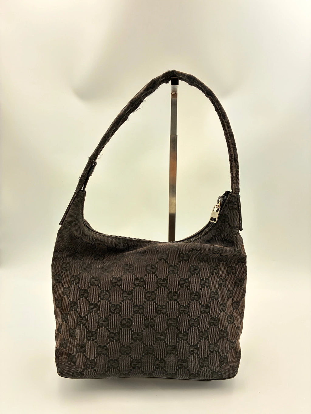 Preloved | Gucci Monogram Hobo Skuldertaske i Sort Canvas 2 Gucci