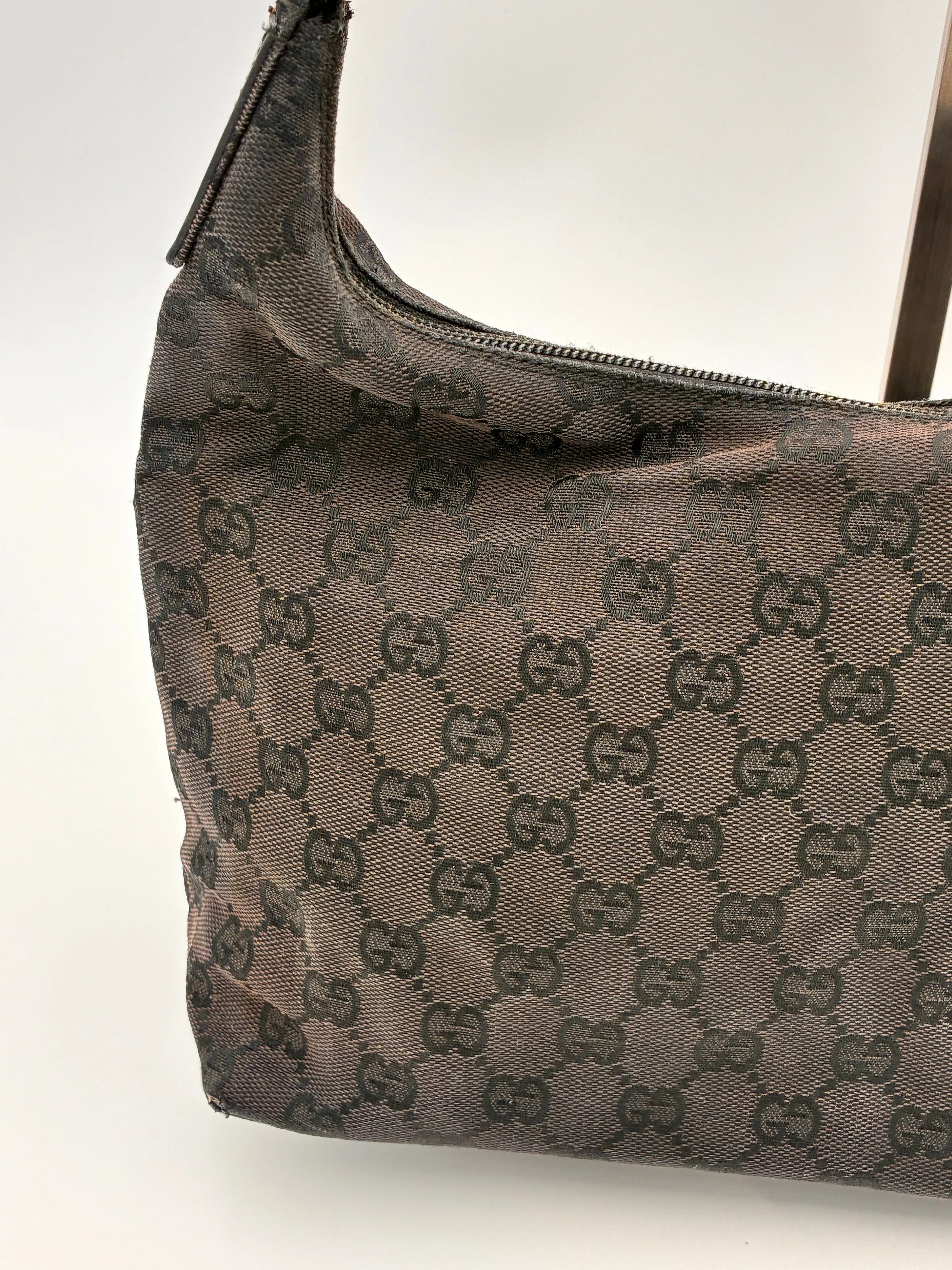 Preloved | Gucci Monogram Hobo Skuldertaske i Sort Canvas 2 Gucci