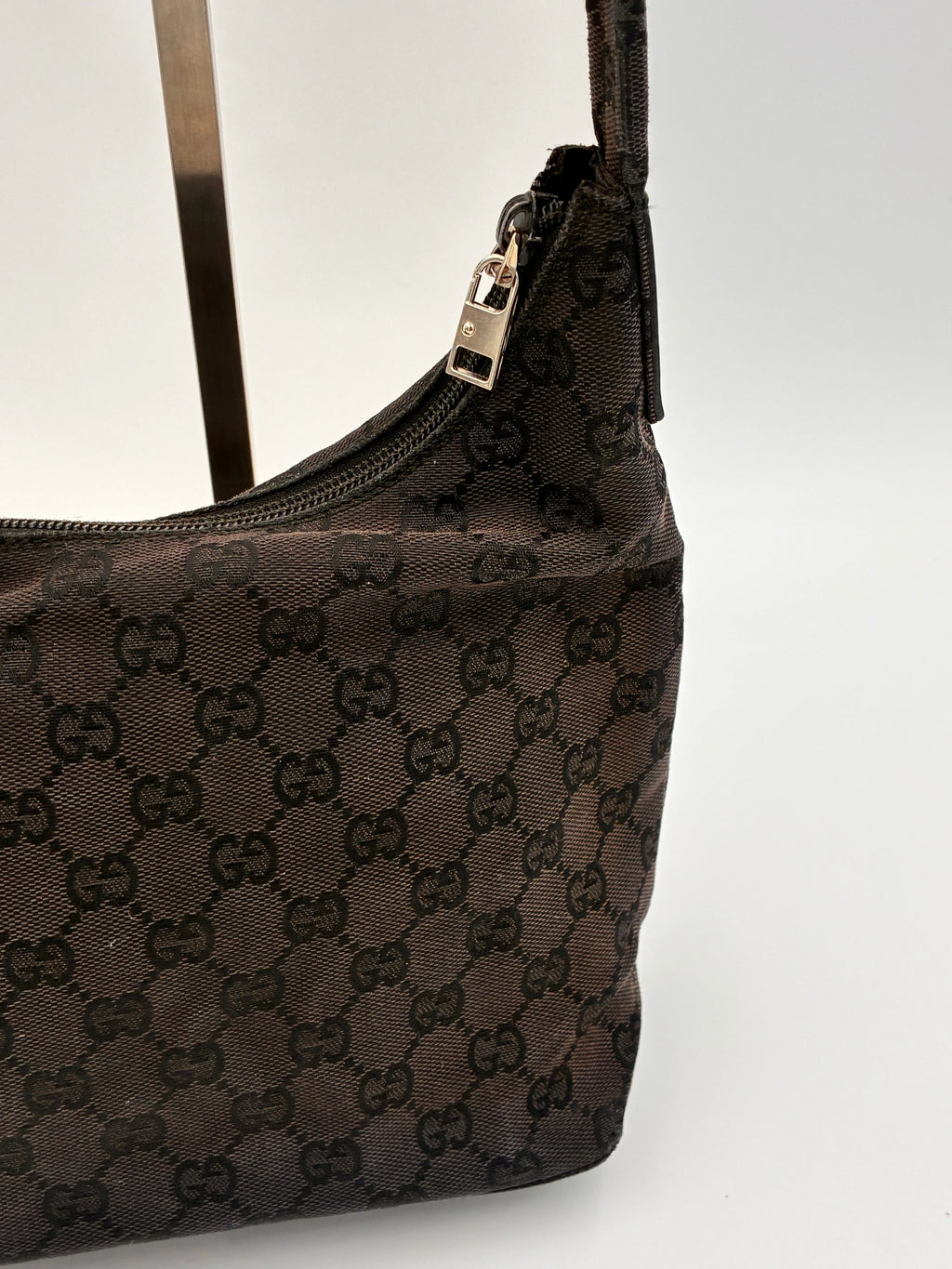 Preloved | Gucci Monogram Hobo Skuldertaske i Sort Canvas 2 Gucci