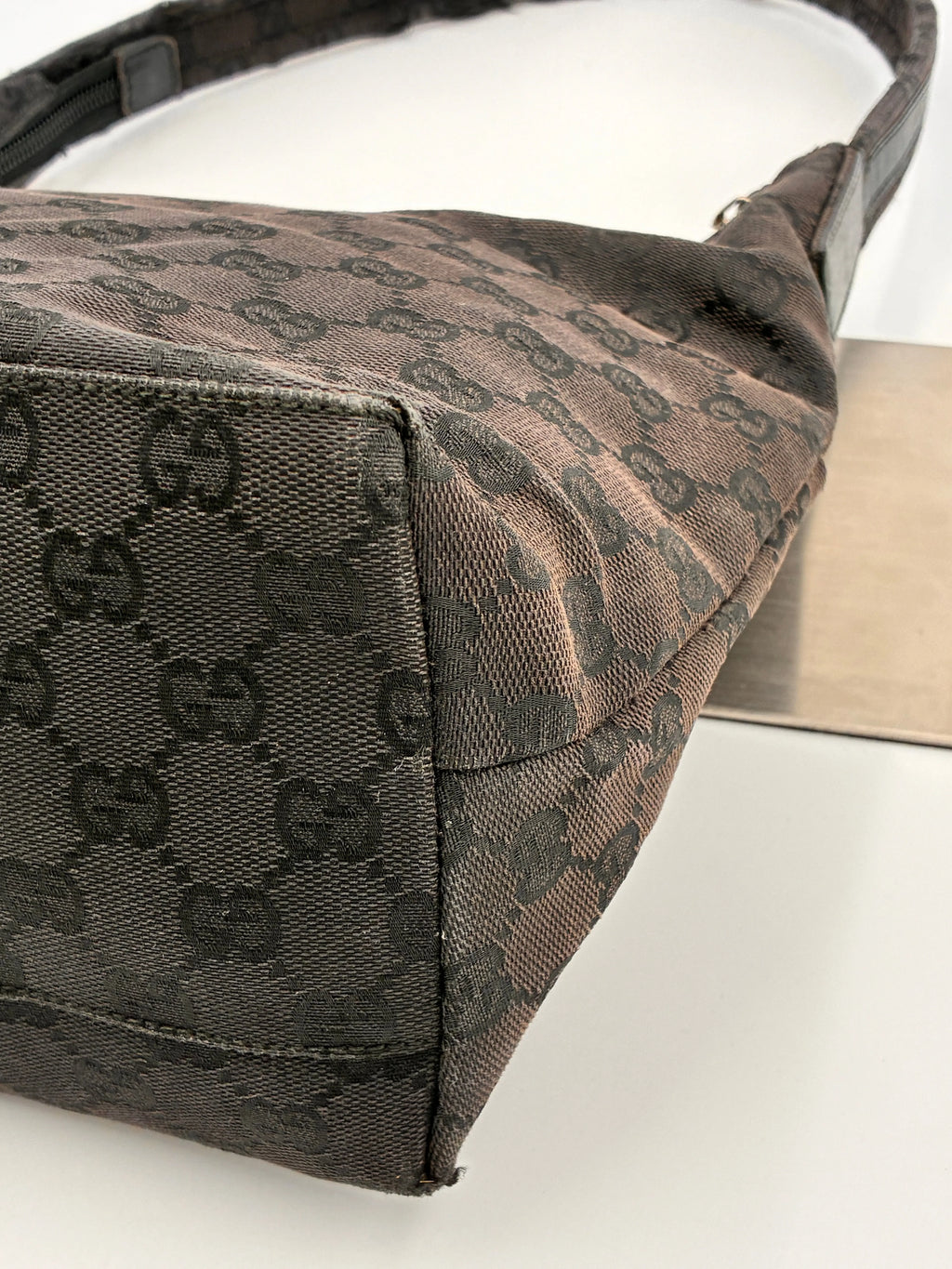 Preloved | Gucci Monogram Hobo Skuldertaske i Sort Canvas 2 Gucci
