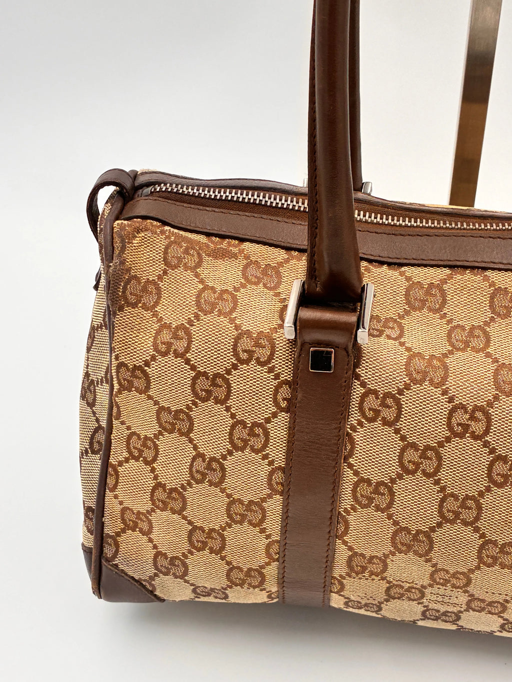 Preloved | Gucci Monogram Lille Boston Håndtaskte i Brun Canvas Gucci