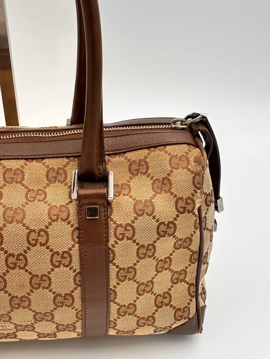 Preloved | Gucci Monogram Lille Boston Håndtaskte i Brun Canvas Gucci