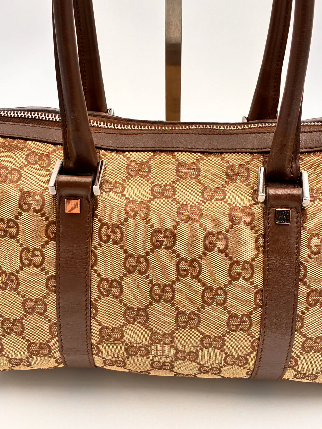 Preloved | Gucci Monogram Lille Boston Håndtaskte i Brun Canvas Gucci
