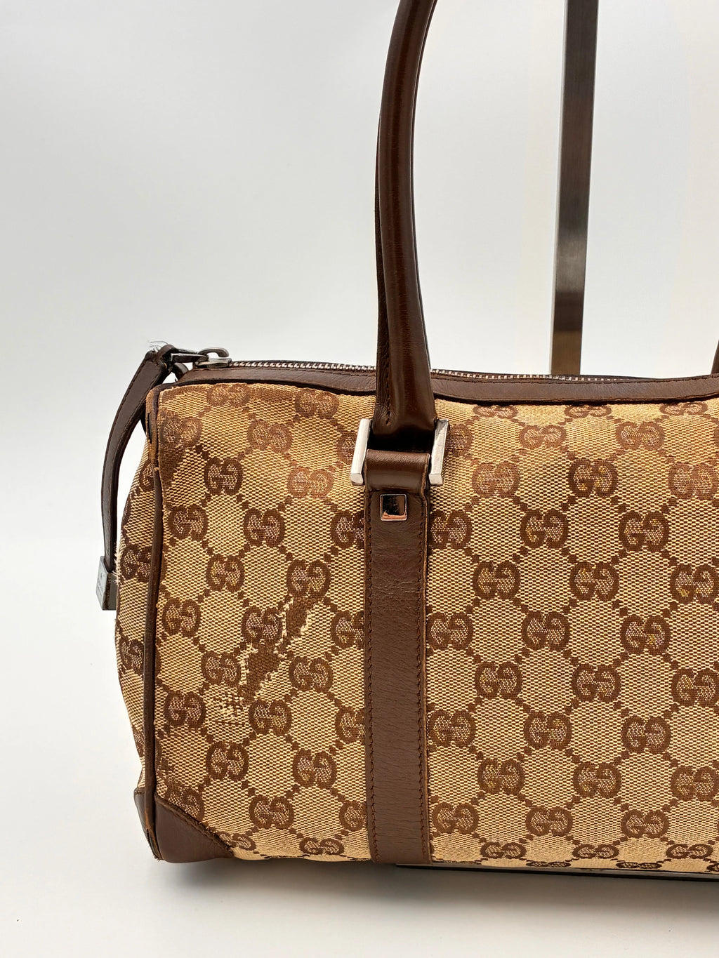 Preloved | Gucci Monogram Lille Boston Håndtaskte i Brun Canvas Gucci
