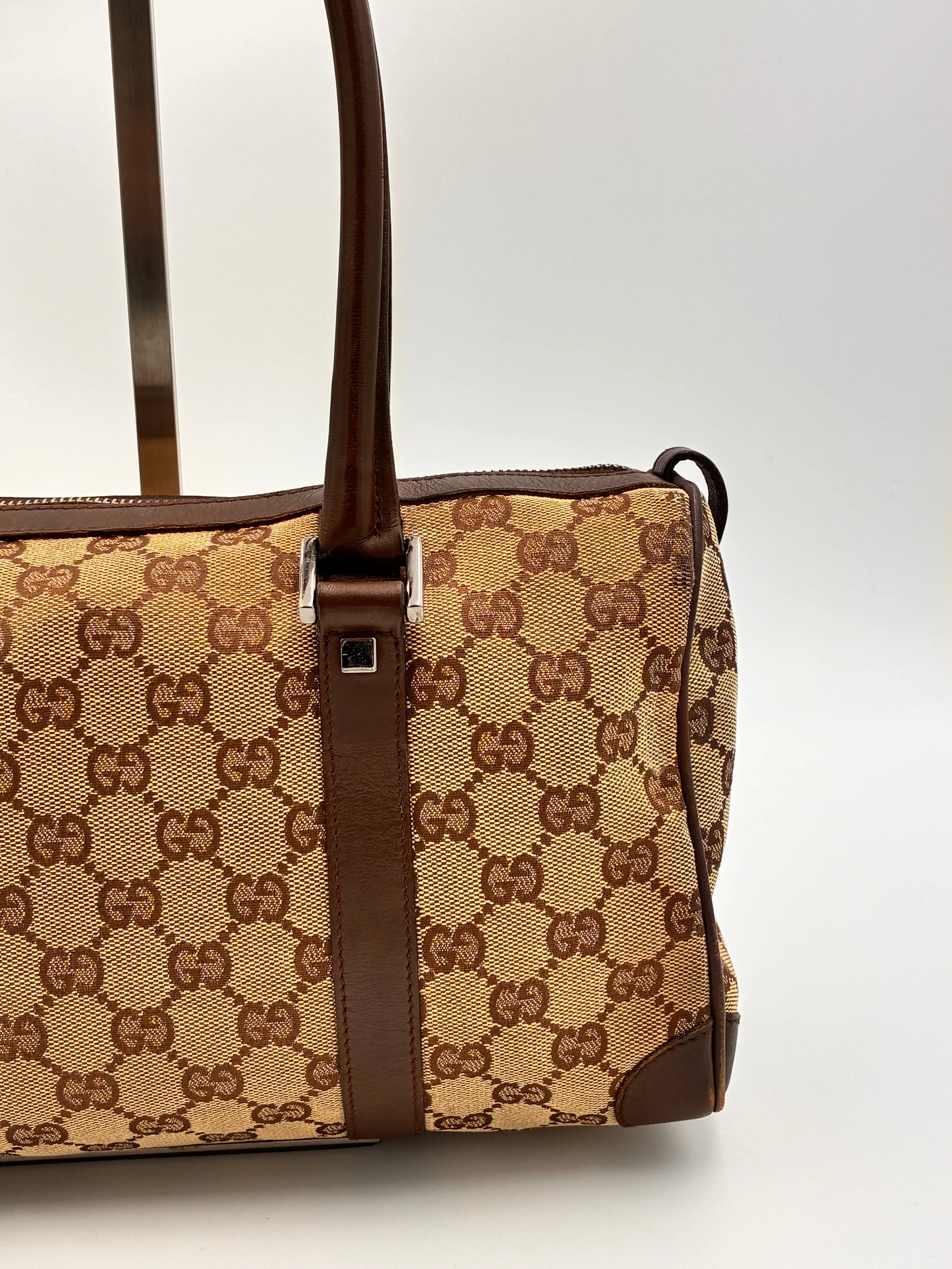 Preloved | Gucci Monogram Lille Boston Håndtaskte i Brun Canvas Gucci