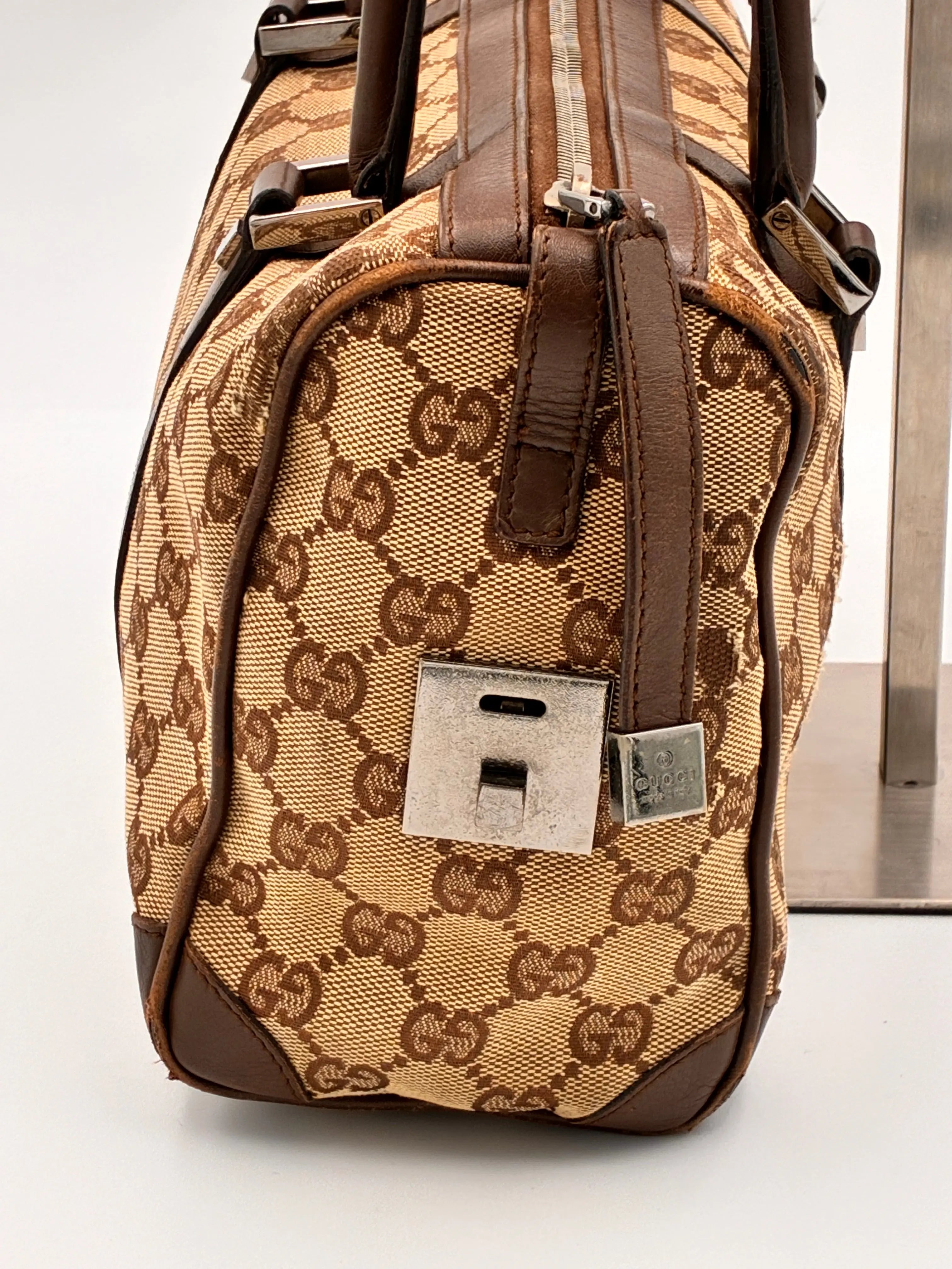 Preloved | Gucci Monogram Lille Boston Håndtaskte i Brun Canvas Gucci