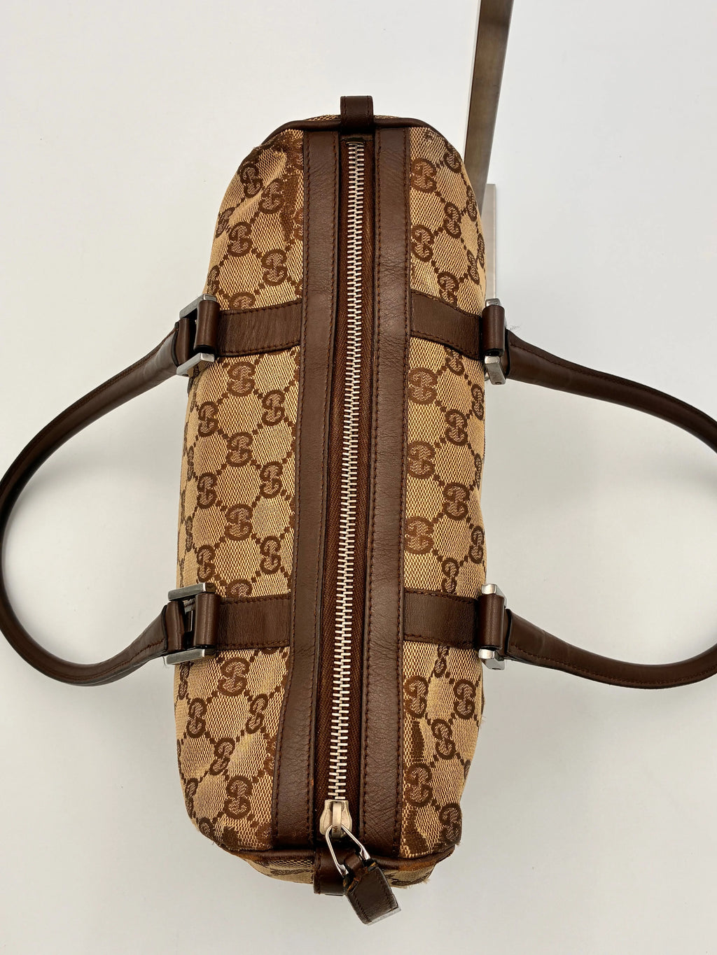 Preloved | Gucci Monogram Lille Boston Håndtaskte i Brun Canvas Gucci