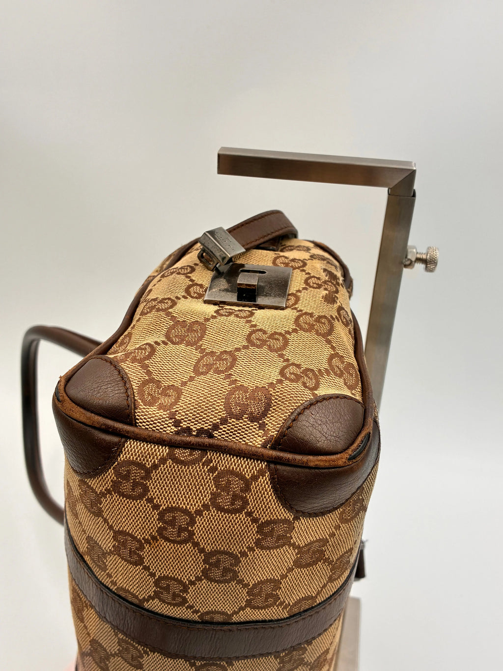 Preloved | Gucci Monogram Lille Boston Håndtaskte i Brun Canvas Gucci