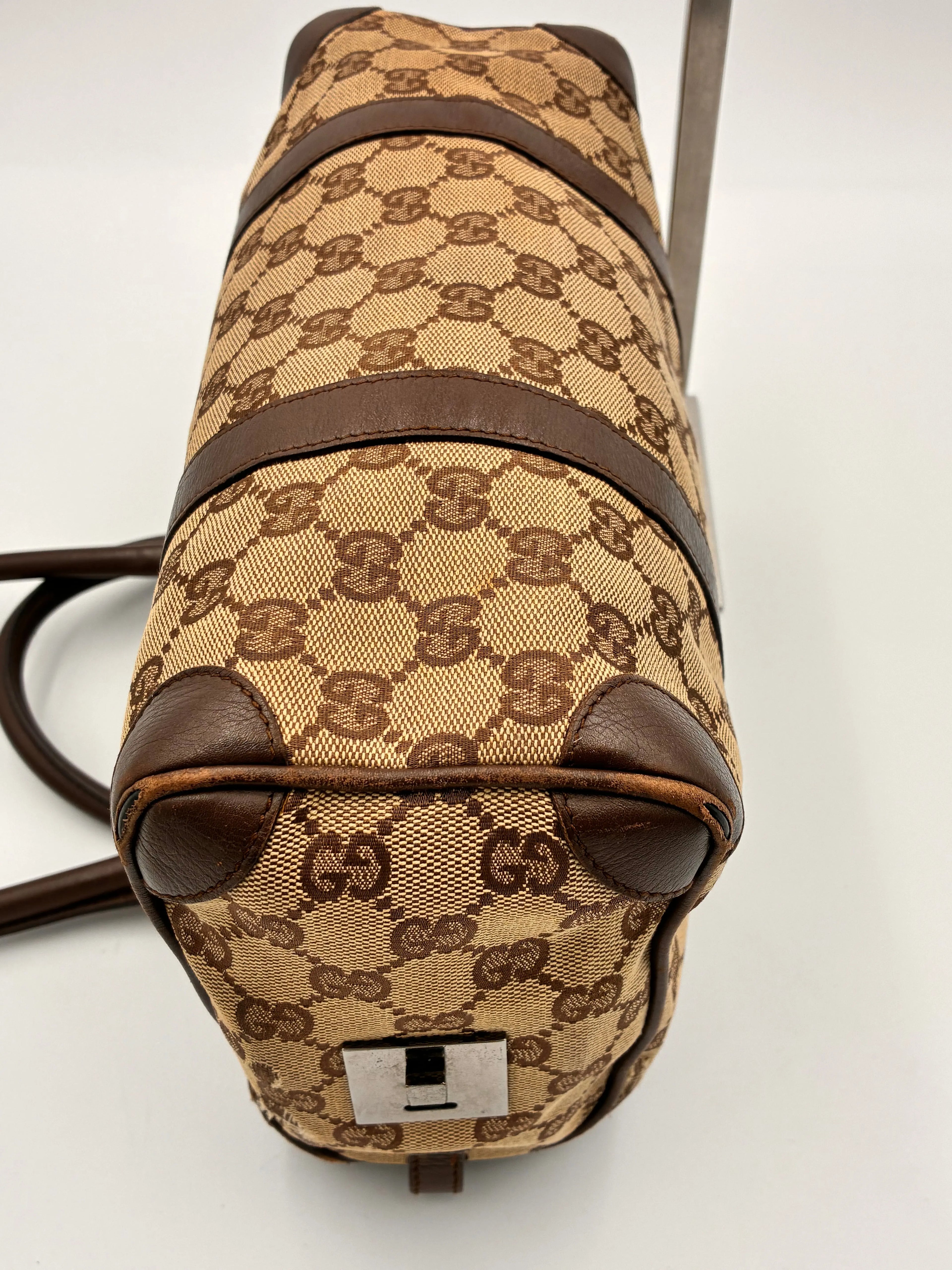 Preloved | Gucci Monogram Lille Boston Håndtaskte i Brun Canvas Gucci
