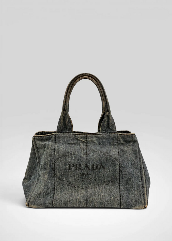 Preloved | Prada Canapa Totebag Håndtaske i Denim Canvas Lille Prada