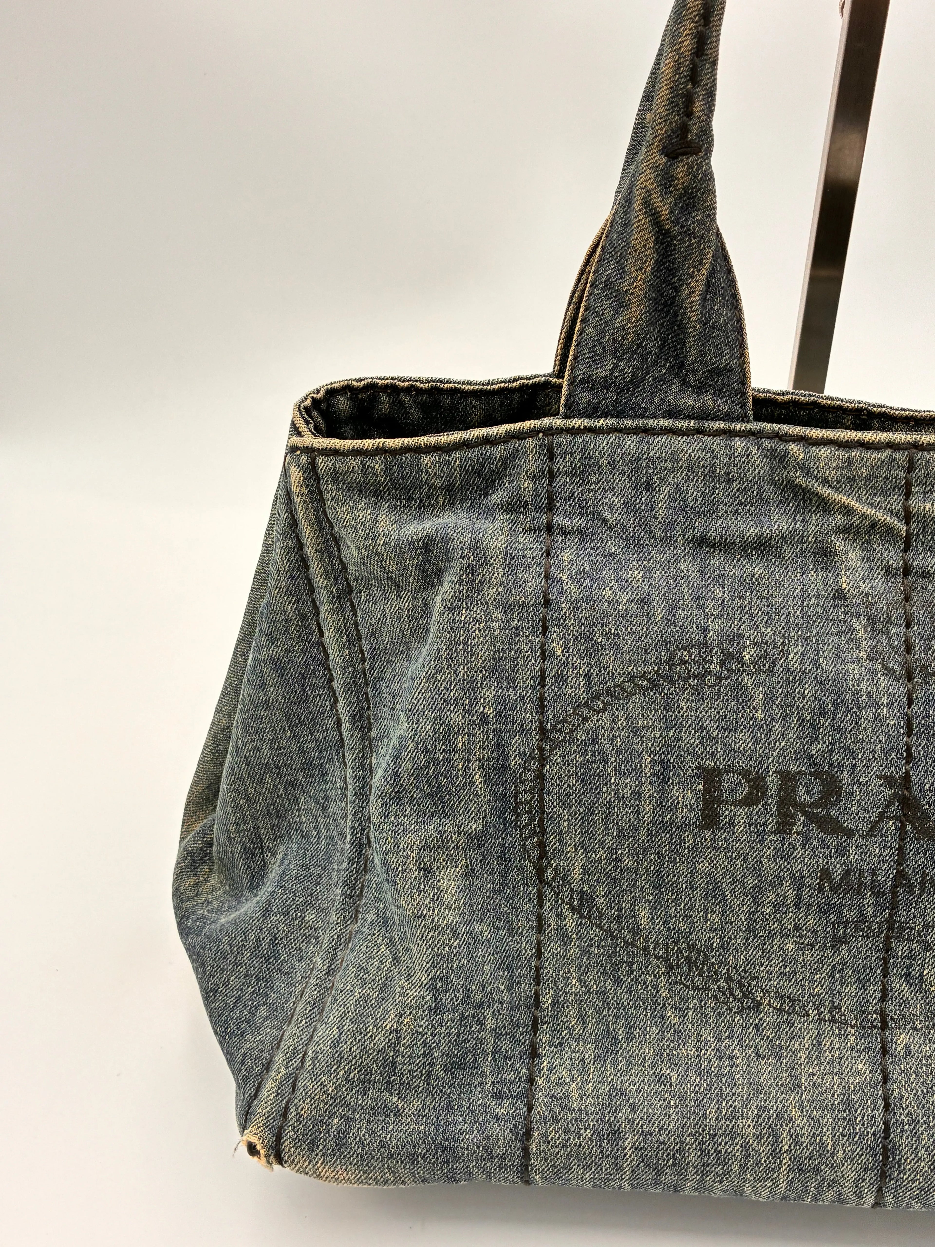 Preloved | Prada Canapa Totebag Håndtaske i Denim Canvas Lille Prada