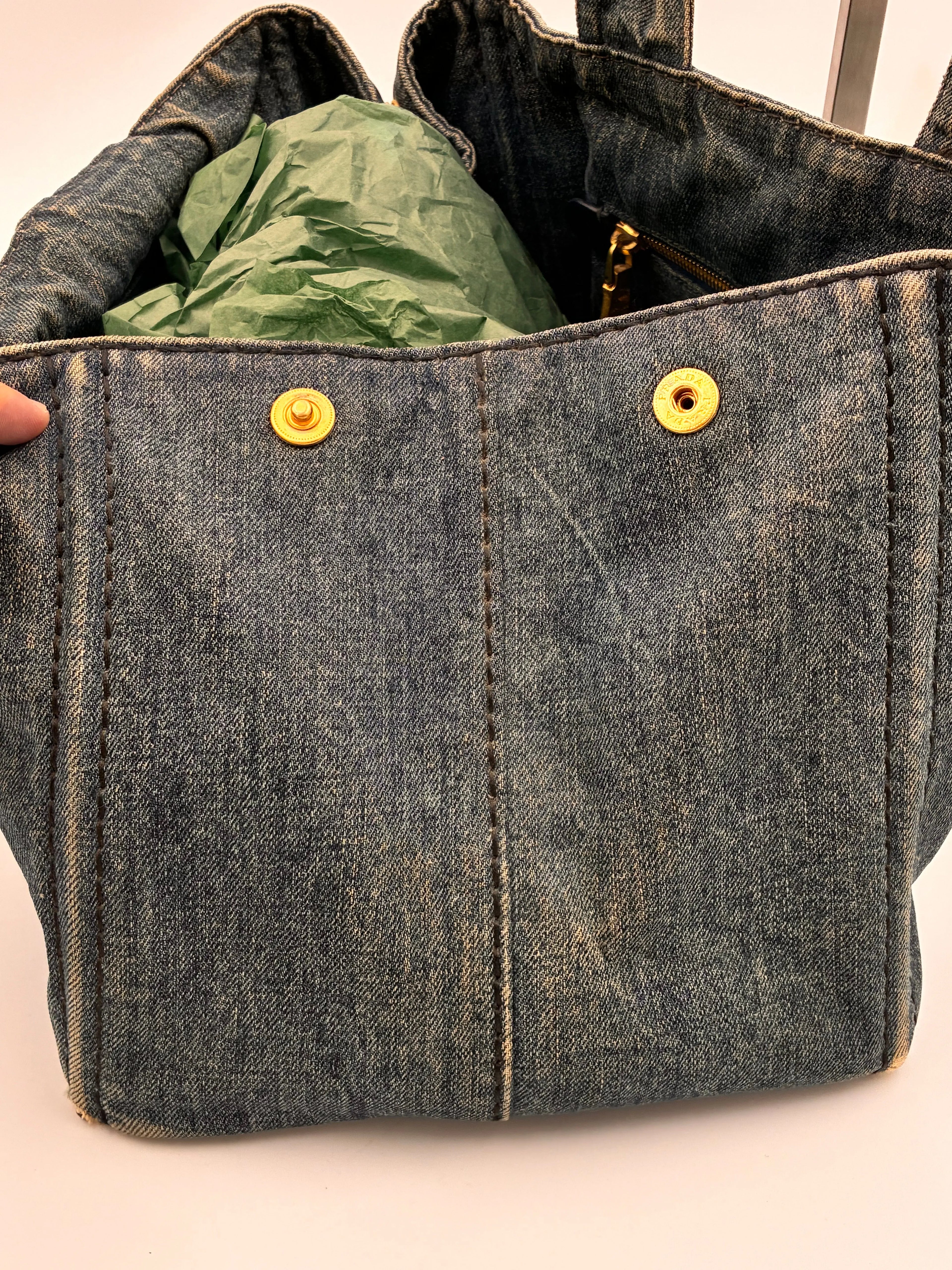 Preloved | Prada Canapa Totebag Håndtaske i Denim Canvas Lille Prada