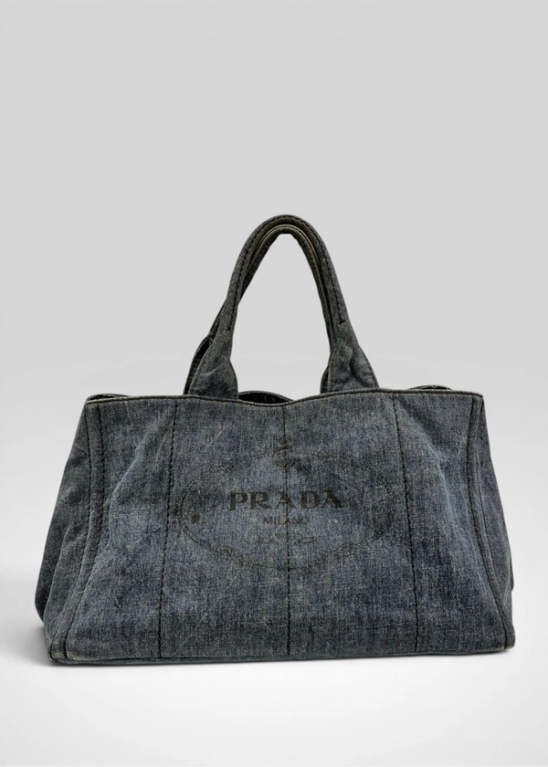 Preloved | Prada Canapa Totebag Håndtaske i Denim Canvas Stor Prada