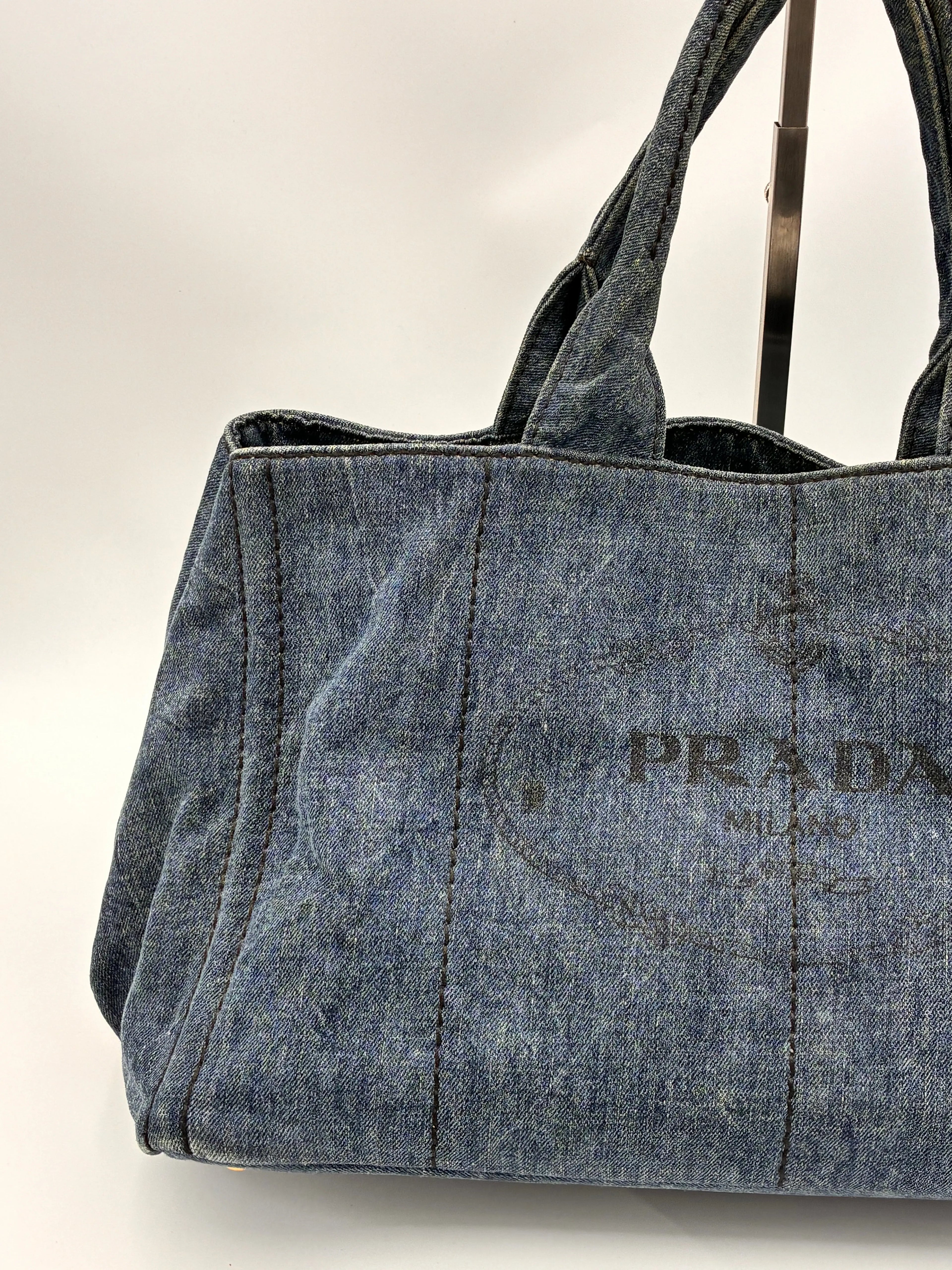 Preloved | Prada Canapa Totebag Håndtaske i Denim Canvas Stor Prada