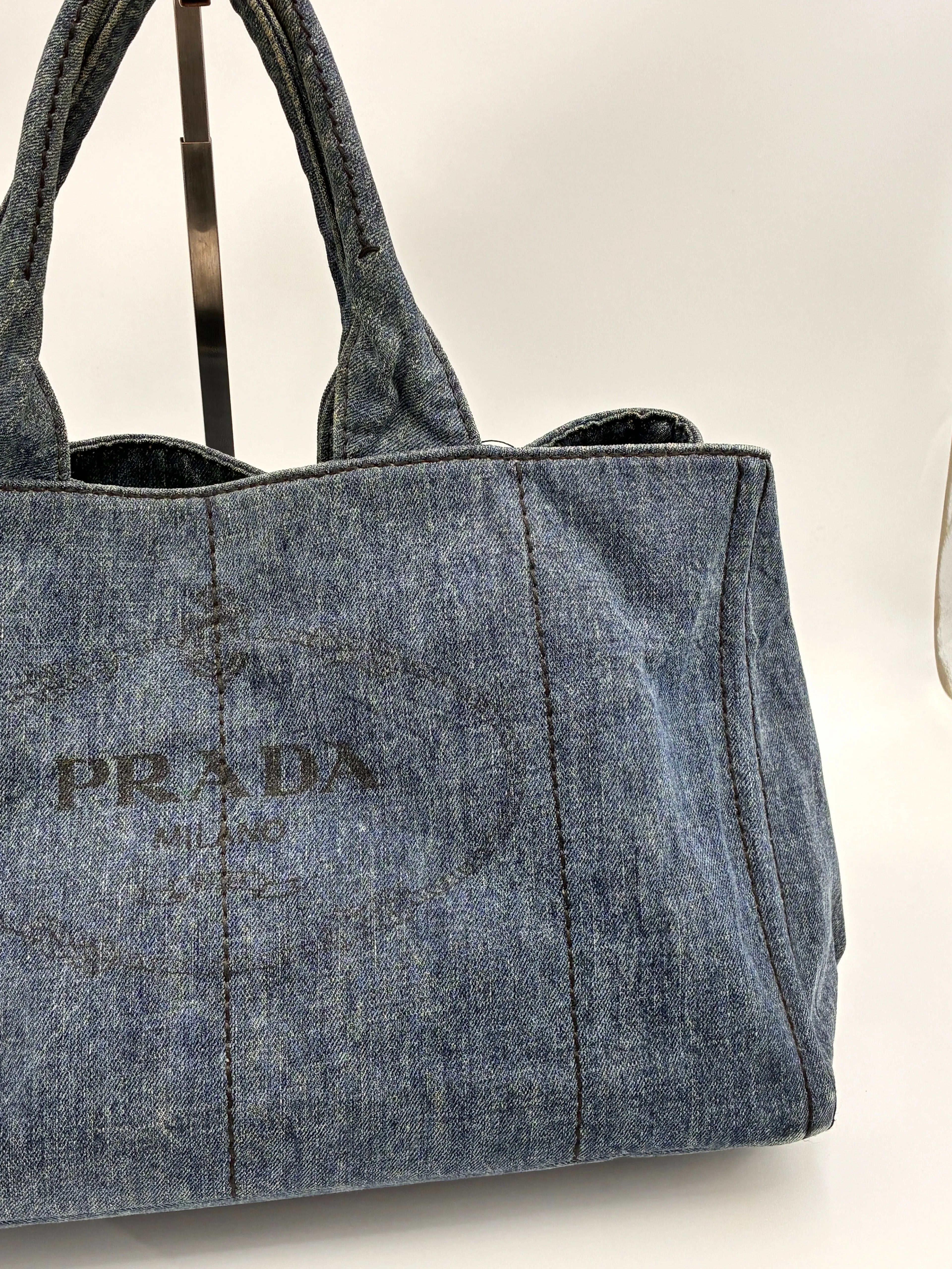 Preloved | Prada Canapa Totebag Håndtaske i Denim Canvas Stor Prada