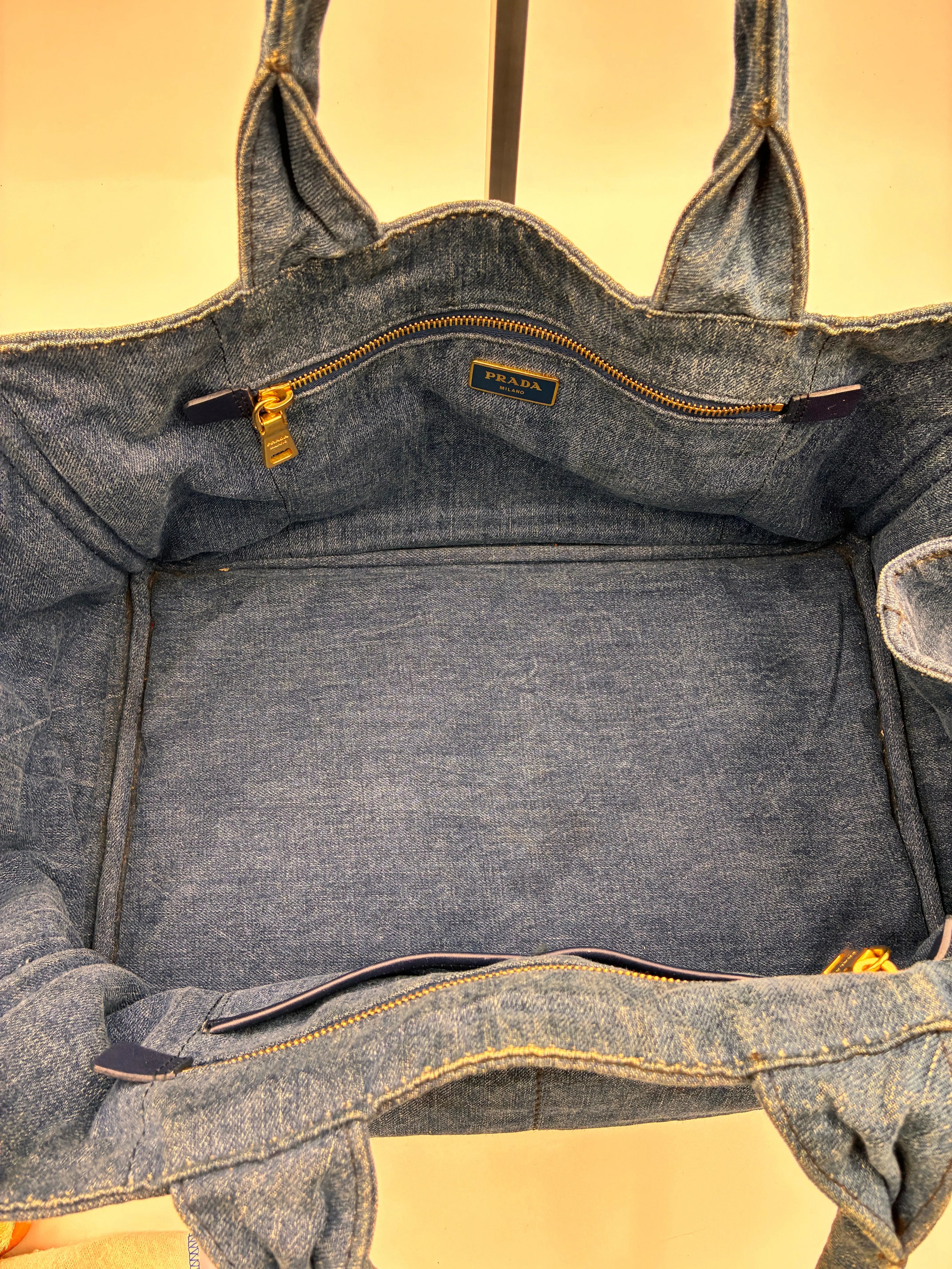 Preloved | Prada Canapa Totebag Håndtaske i Denim Canvas Stor Prada