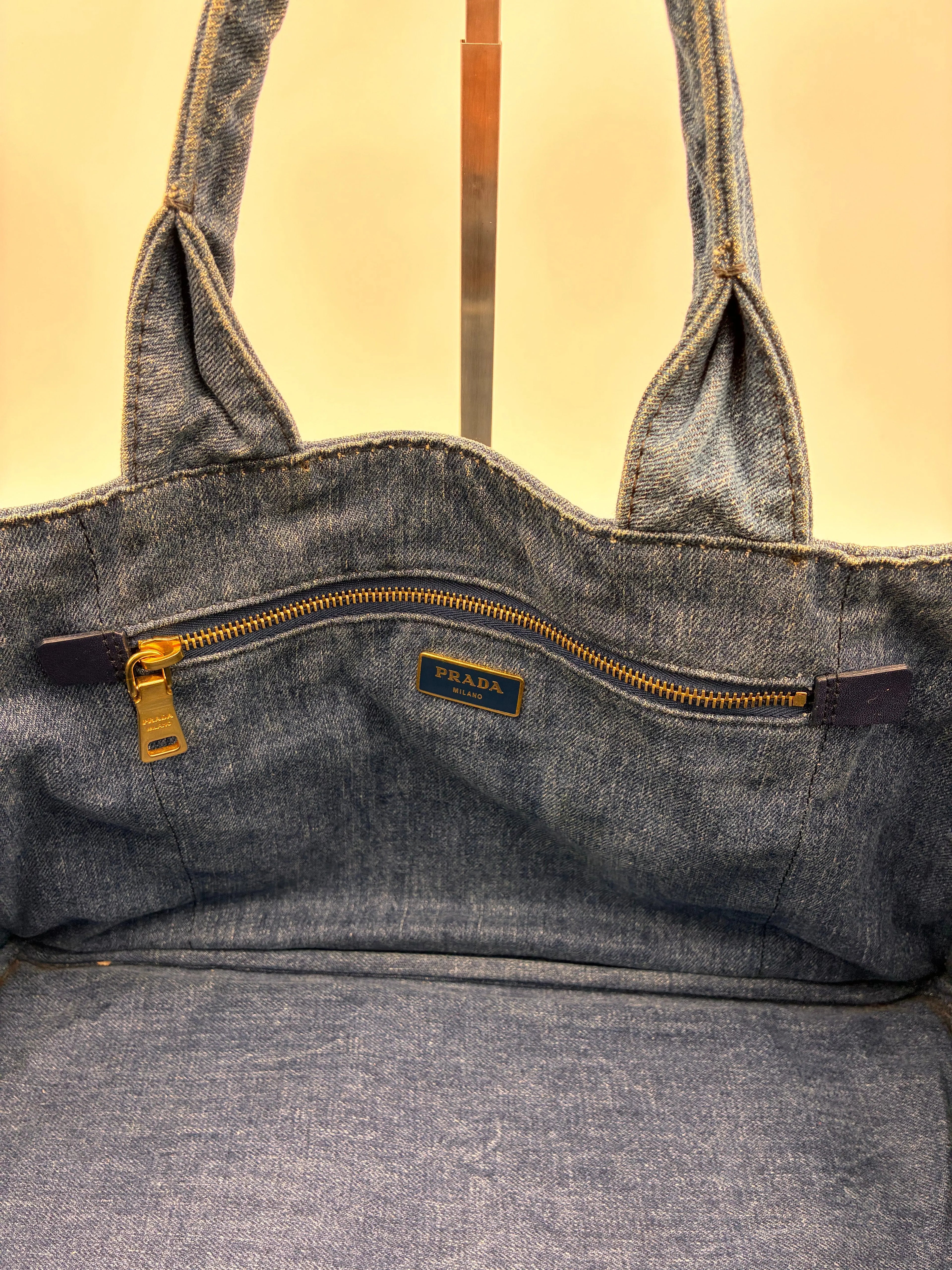 Preloved | Prada Canapa Totebag Håndtaske i Denim Canvas Stor Prada