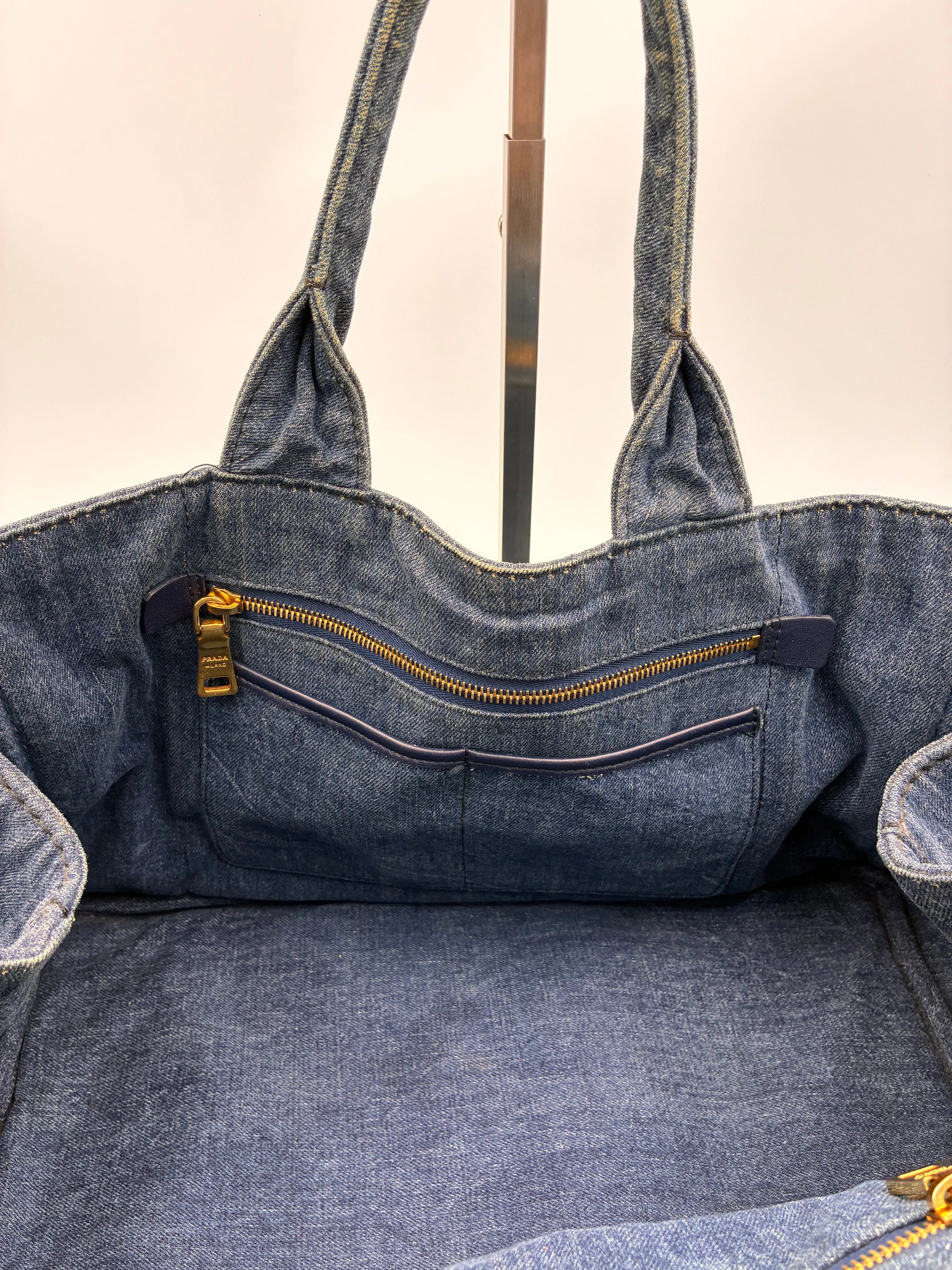 Preloved | Prada Canapa Totebag Håndtaske i Denim Canvas Stor Prada