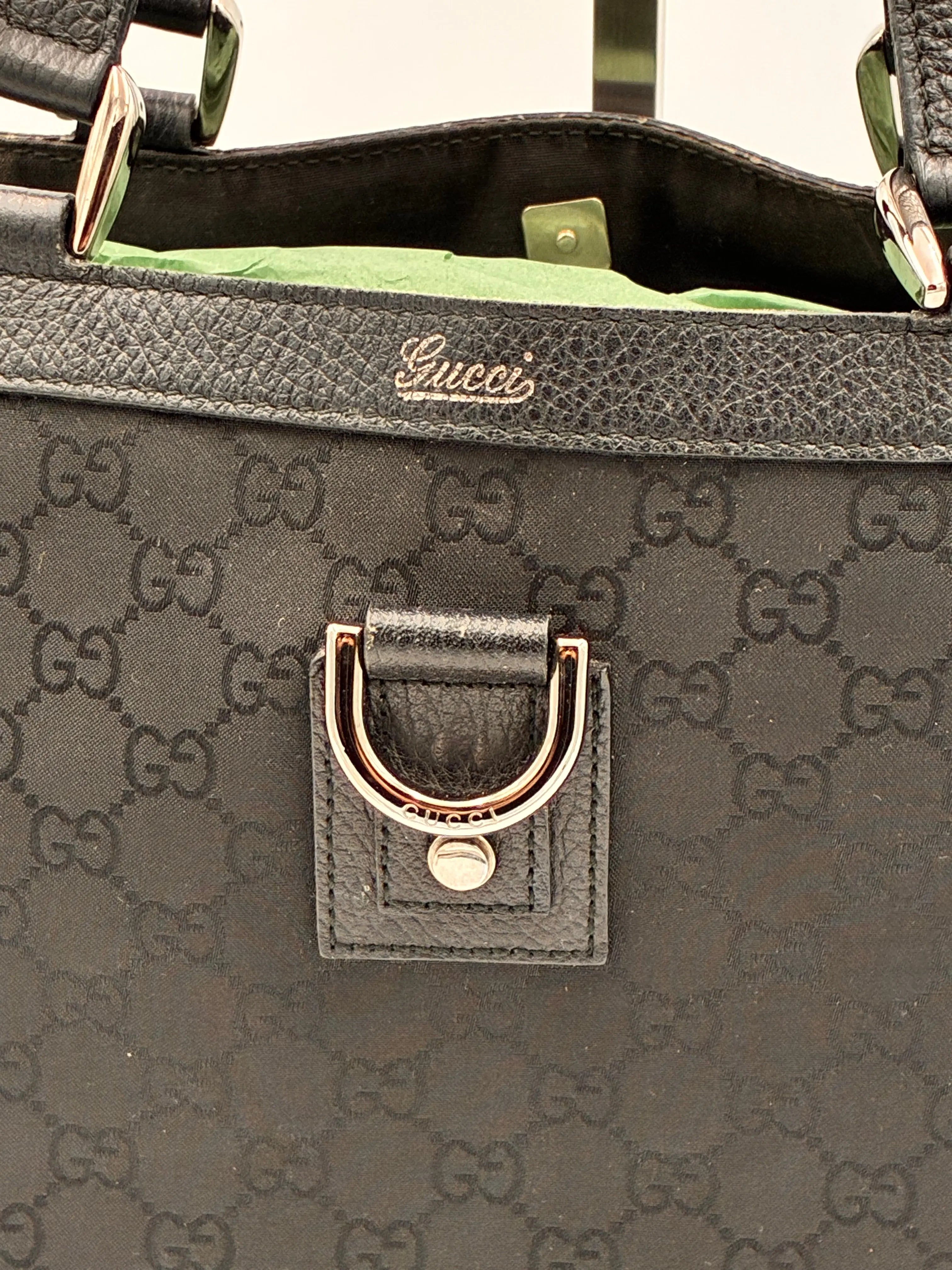 Preloved | Gucci Monogram Abbey D-ring Skuldertaske i Sort Canvas Gucci