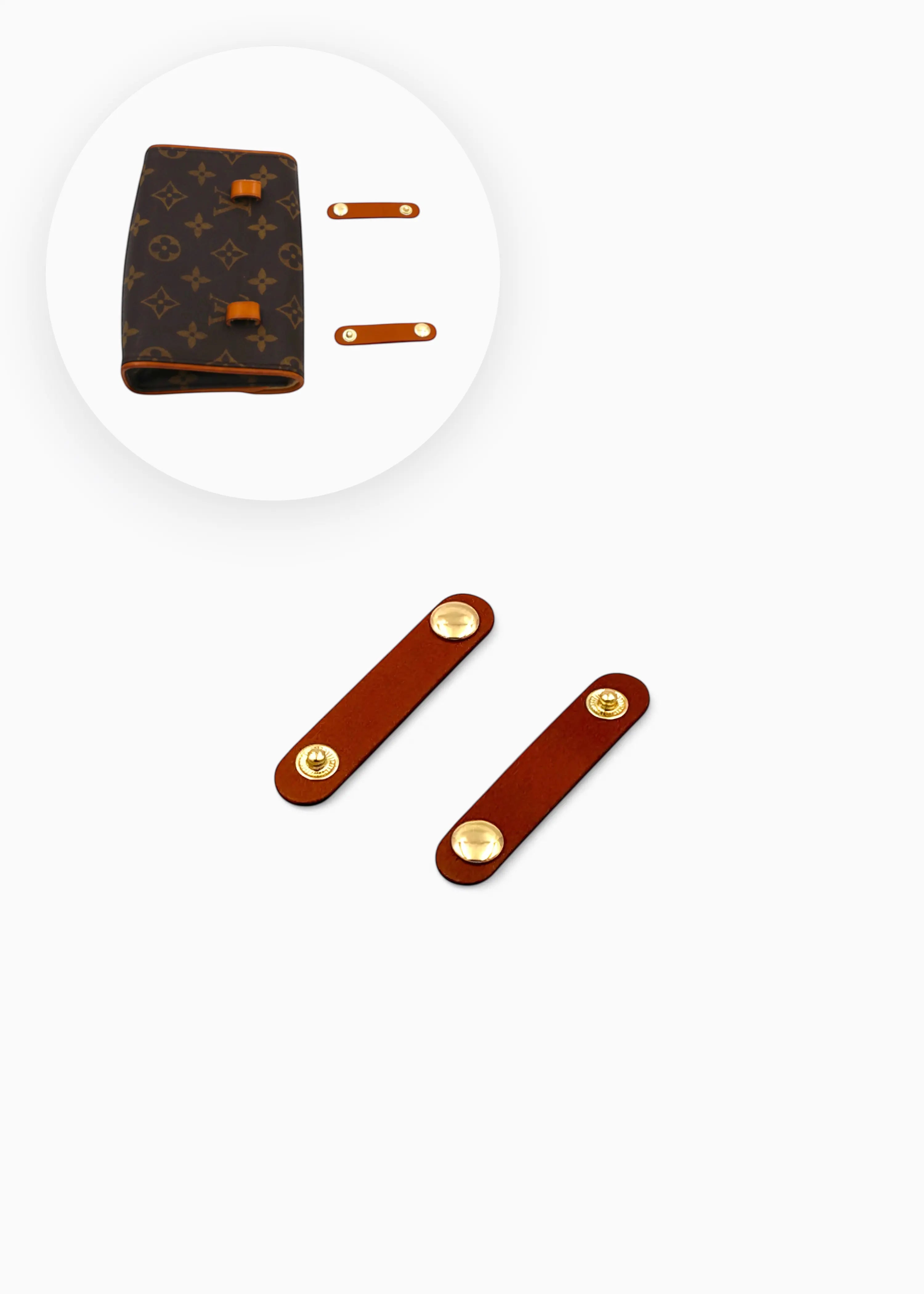 Vachetta Læderrem-holdere med Patineret Finish til Louis Vuitton Pochette Twin PM, GM & Florentine – 2 stk. Hidden Luxury Project