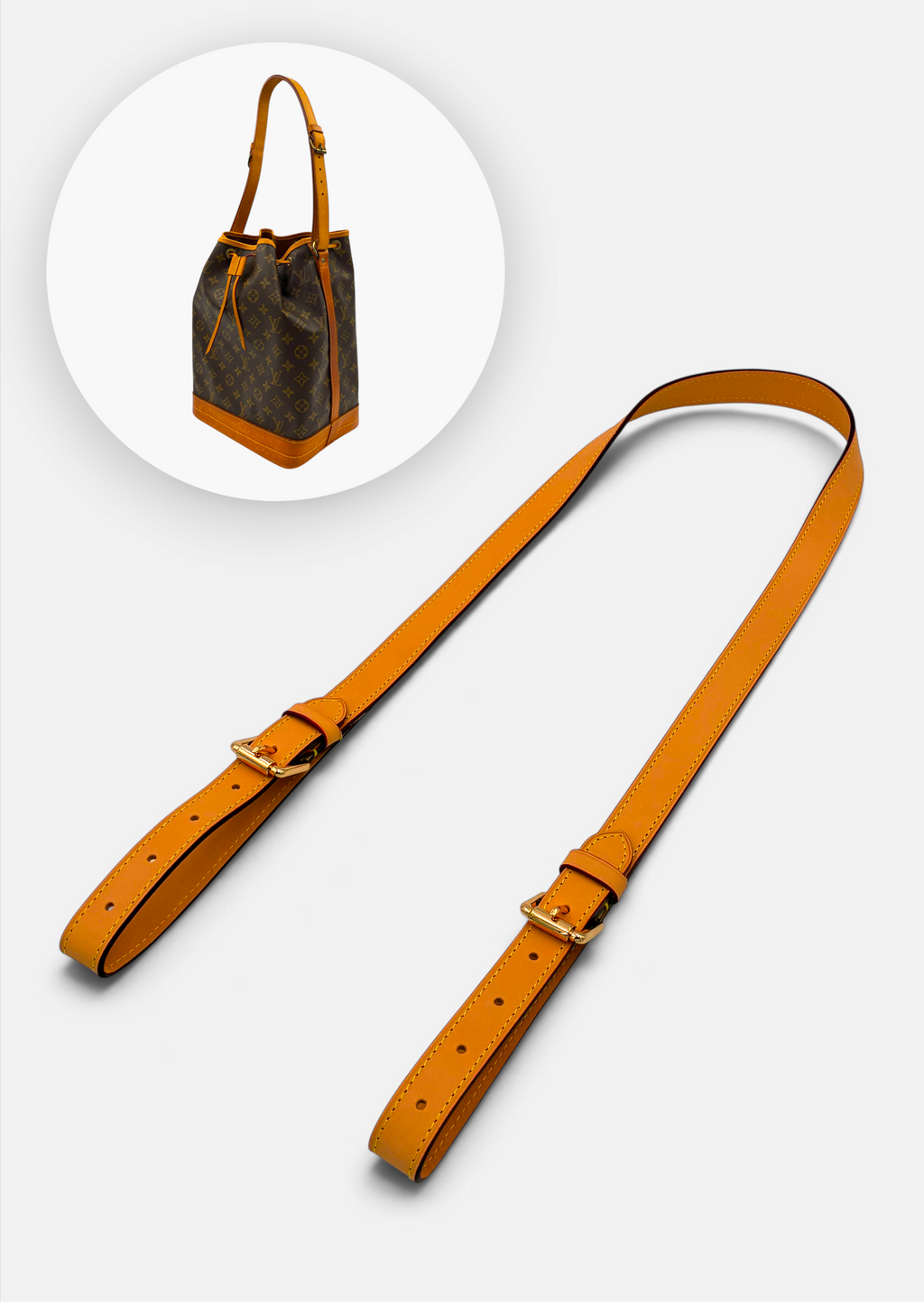 Vachetta Læderrem Patineret til Louis Vuitton Noé Justerbar – 100-120 cm Hidden Luxury Project
