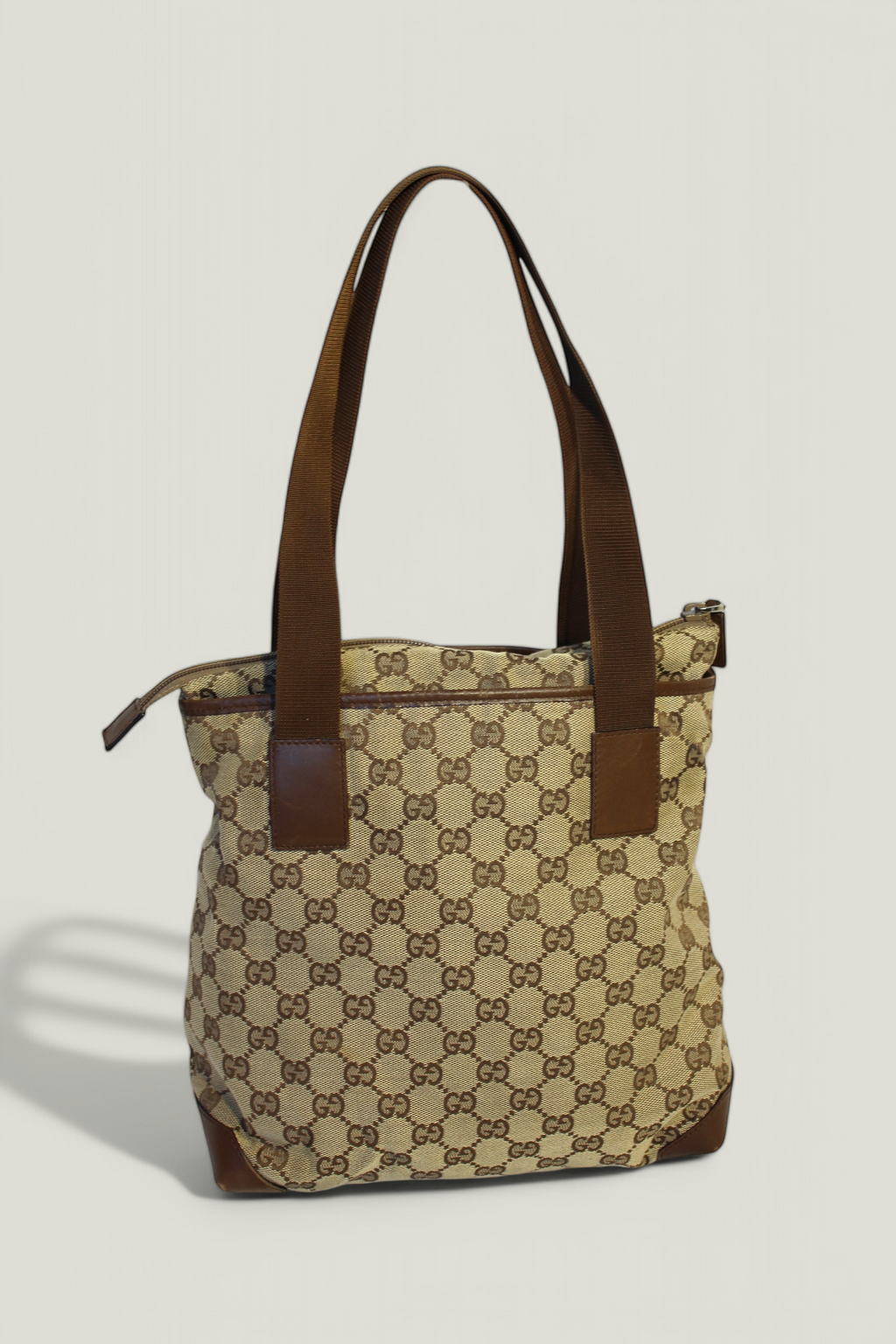 Preloved | Gucci GG Canvas Tote med Læderdetaljer i Brun