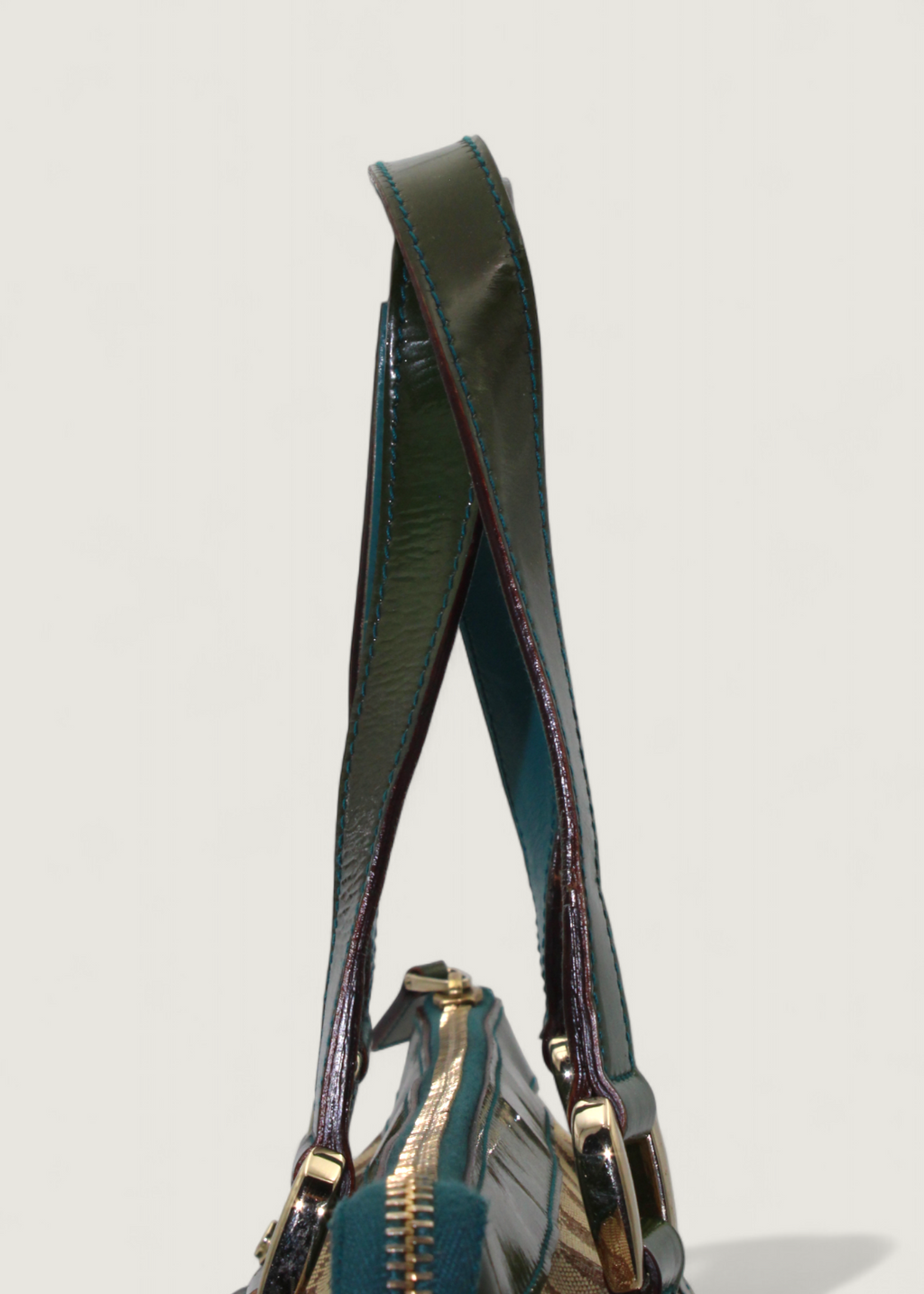 Preloved | Gucci Monogram Abbey Håndtaske i GG Canvas med Grøn Laklæder