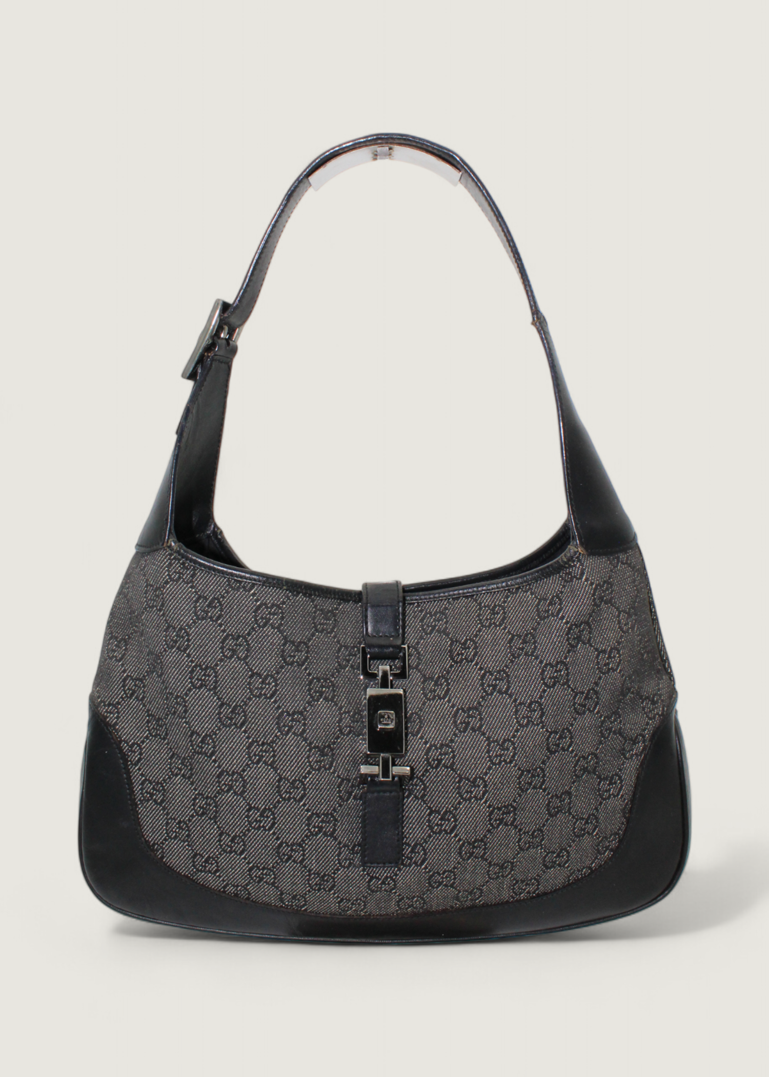 Preloved | Gucci Monogram Jackie Skuldertaske i Metallic & Sort GG Canvas