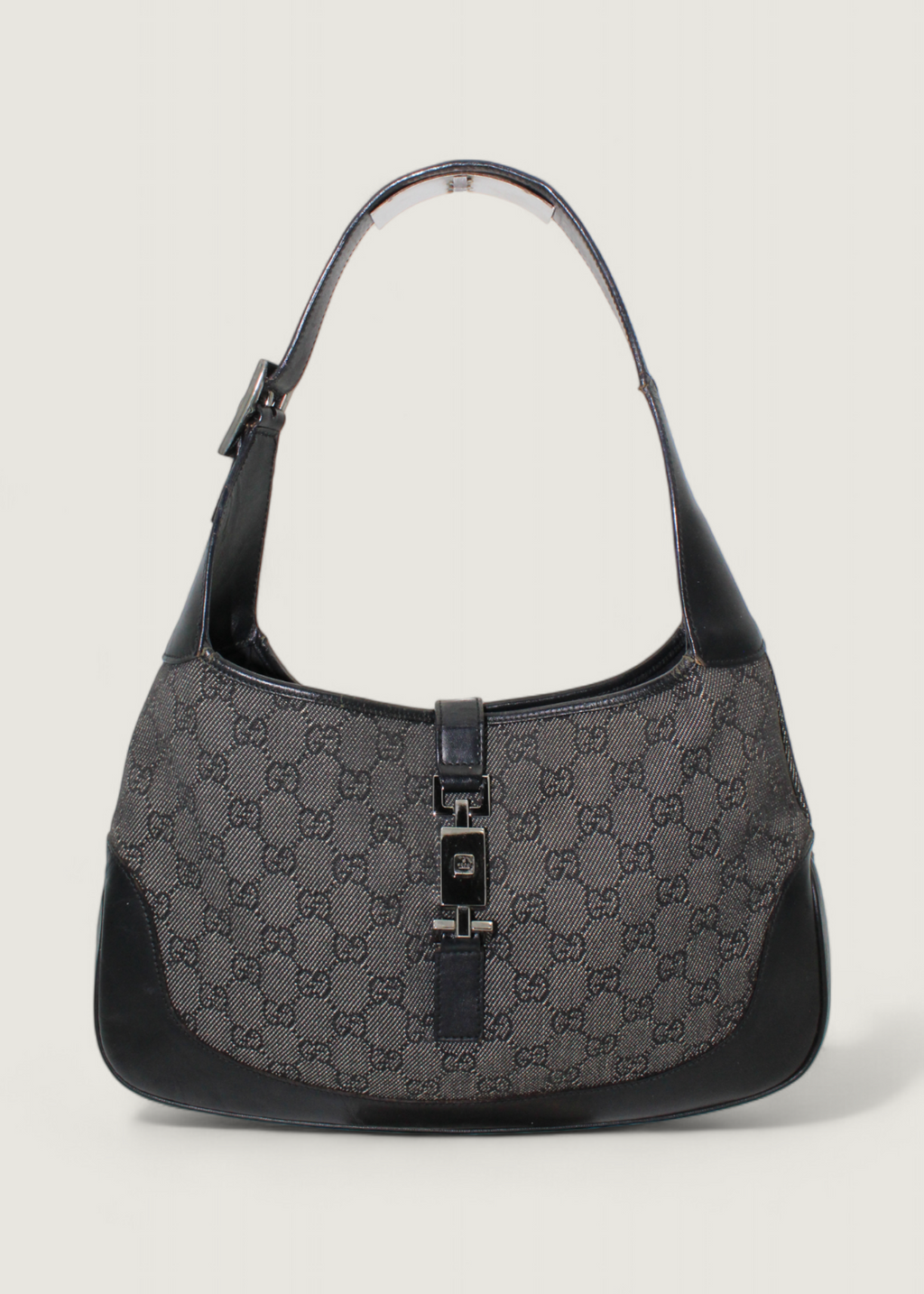 Preloved | Gucci Monogram Jackie Skuldertaske i Metallic & Sort GG Canvas