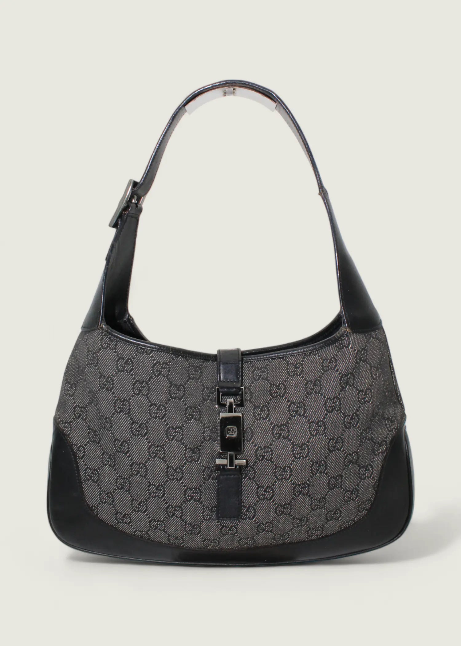 Preloved | Gucci Monogram Jackie Skuldertaske i Metallic & Sort GG Canvas Gucci