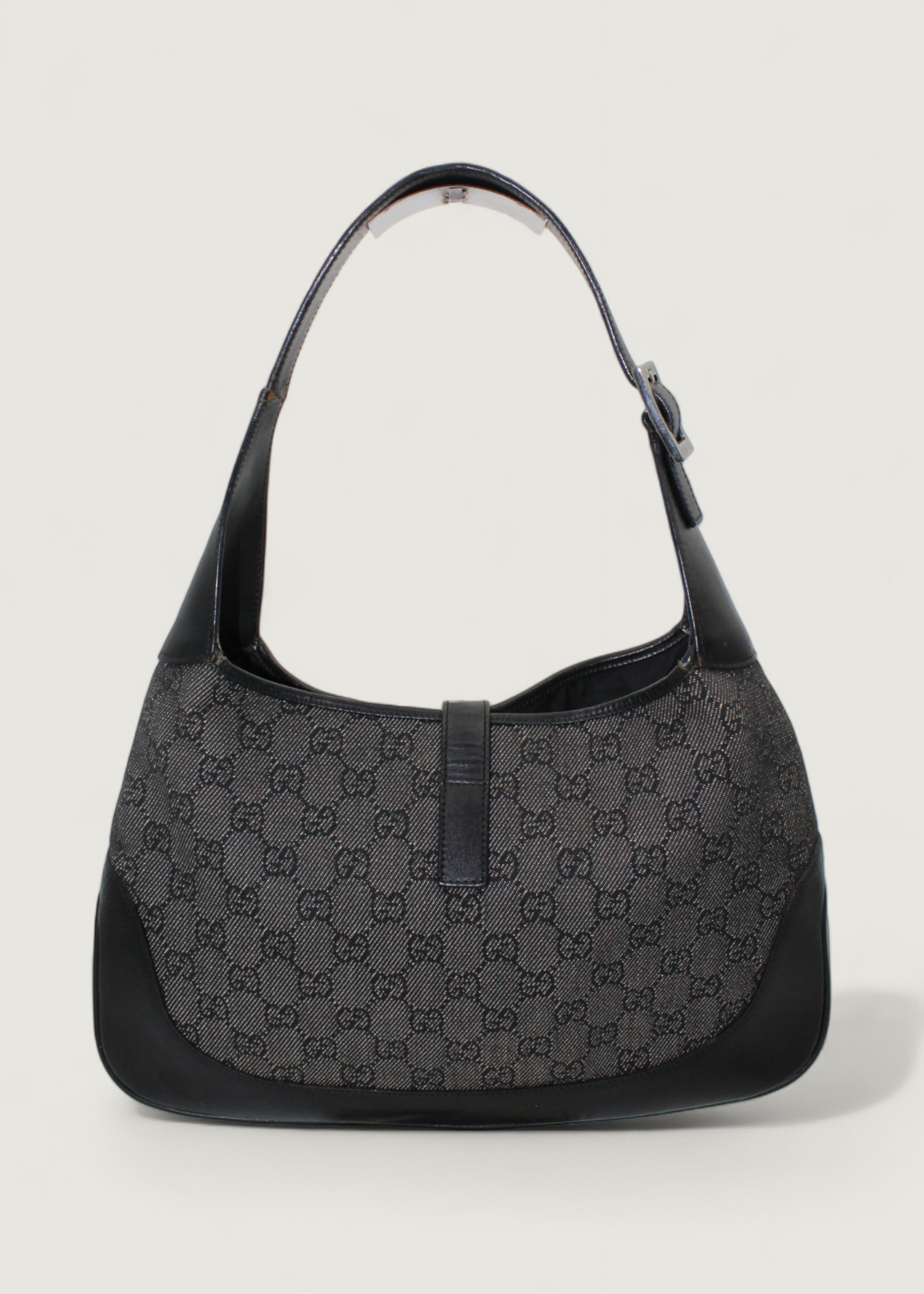 Preloved | Gucci Monogram Jackie Skuldertaske i Metallic & Sort GG Canvas