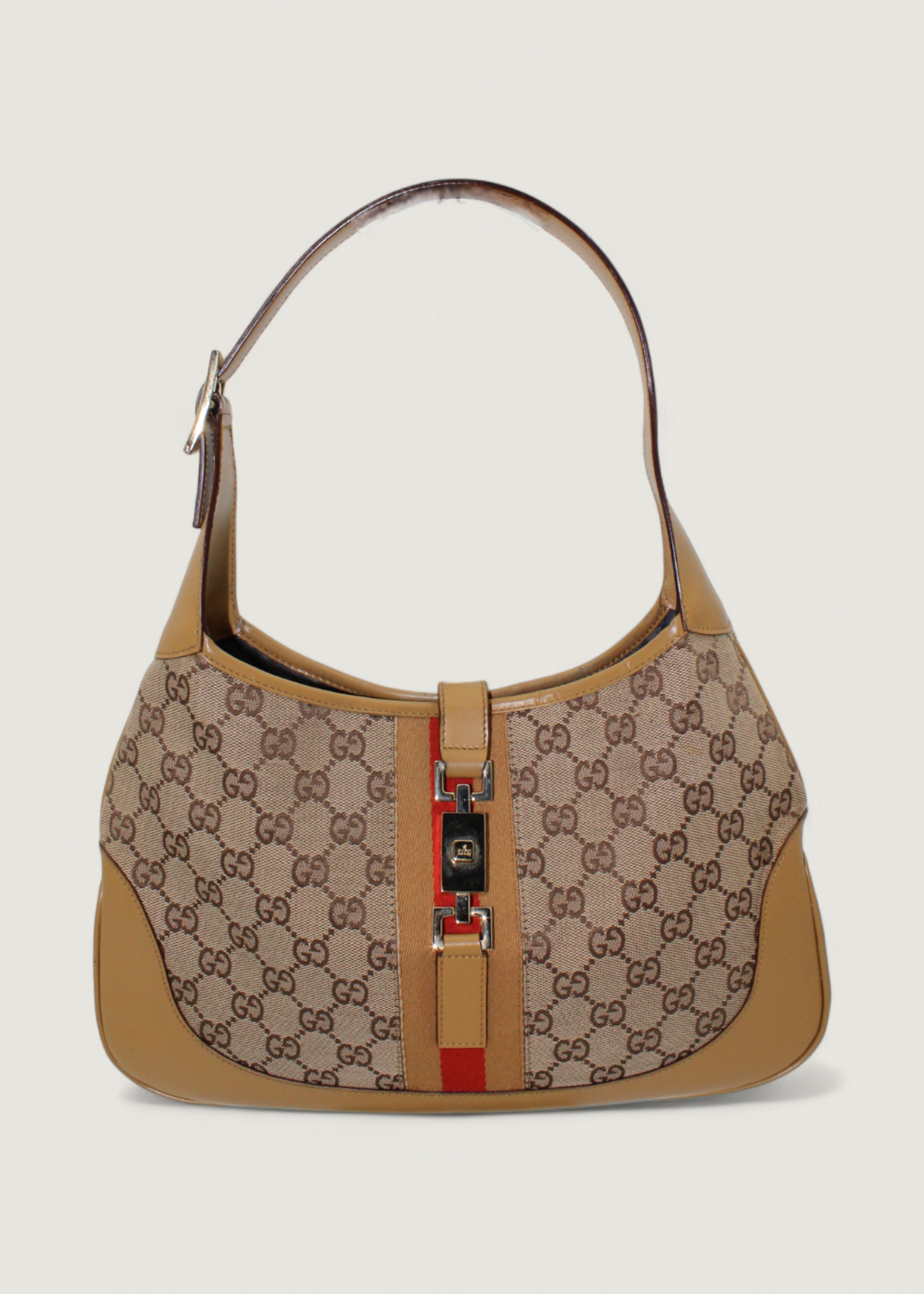 Preloved | Gucci Monogram Jackie Skuldertaske i GG Canvas med Gul Læder