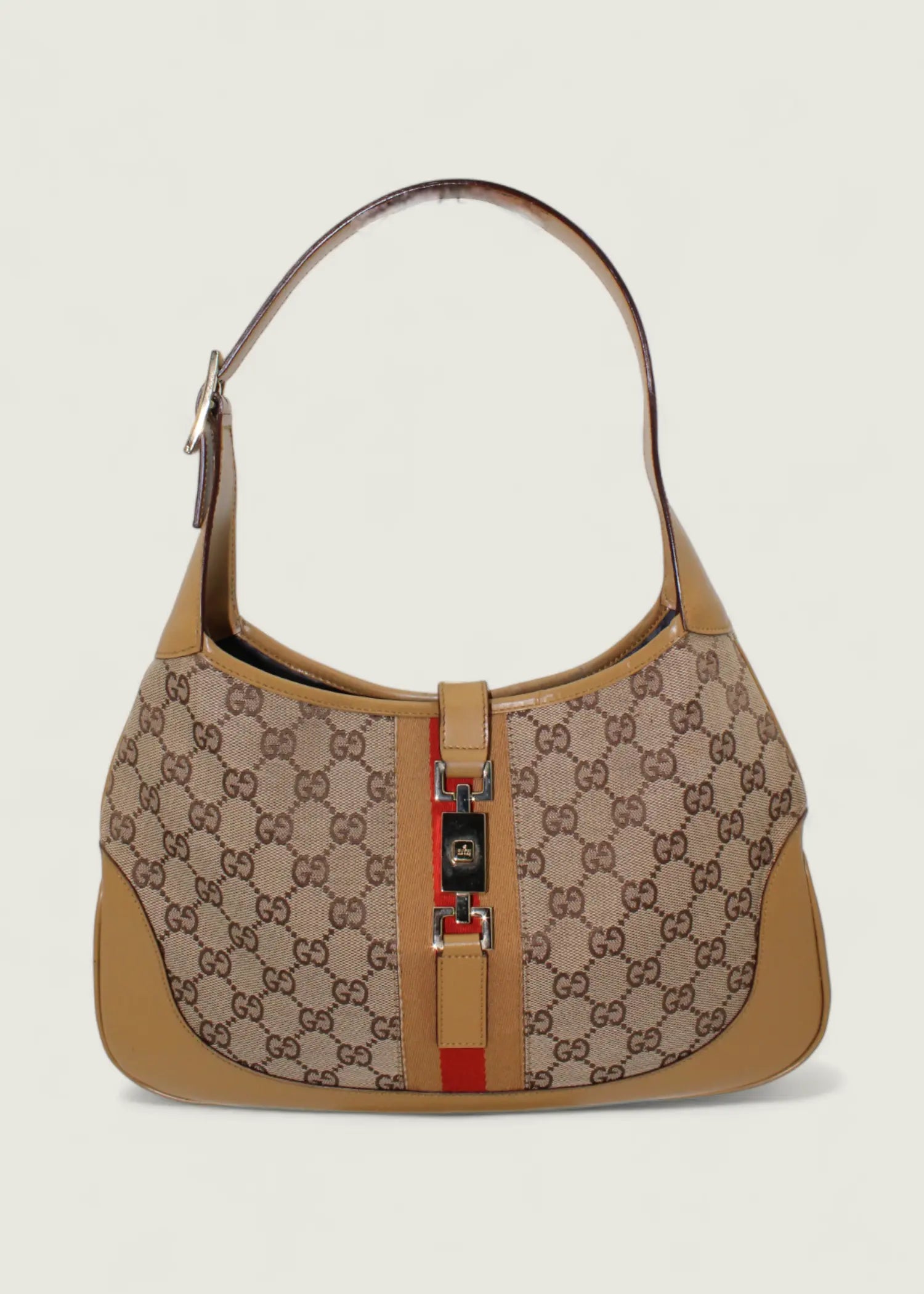 Preloved | Gucci Monogram Jackie Skuldertaske i GG Canvas med Gul Læder Gucci