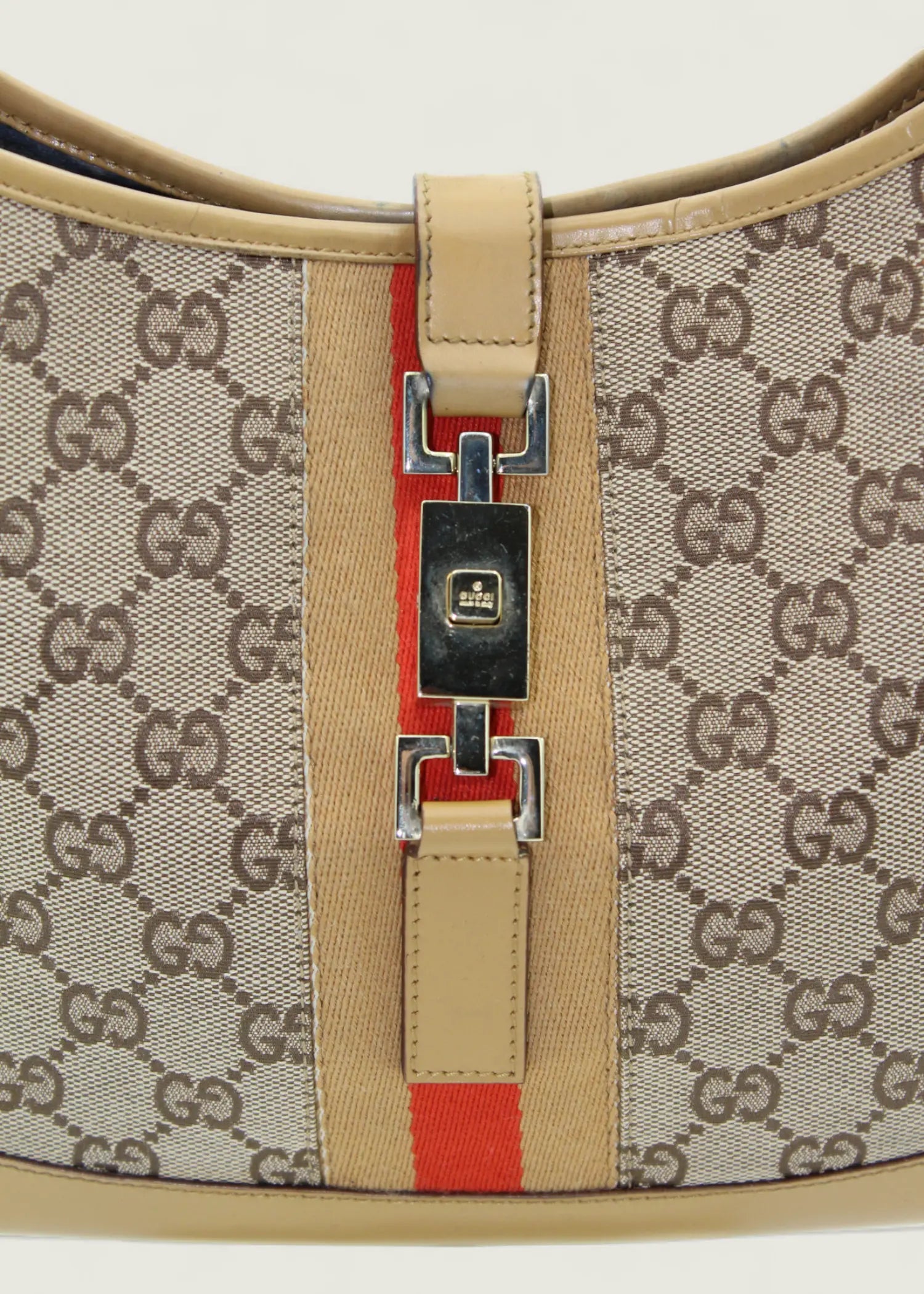 Preloved | Gucci Monogram Jackie Skuldertaske i GG Canvas med Gul Læder Gucci