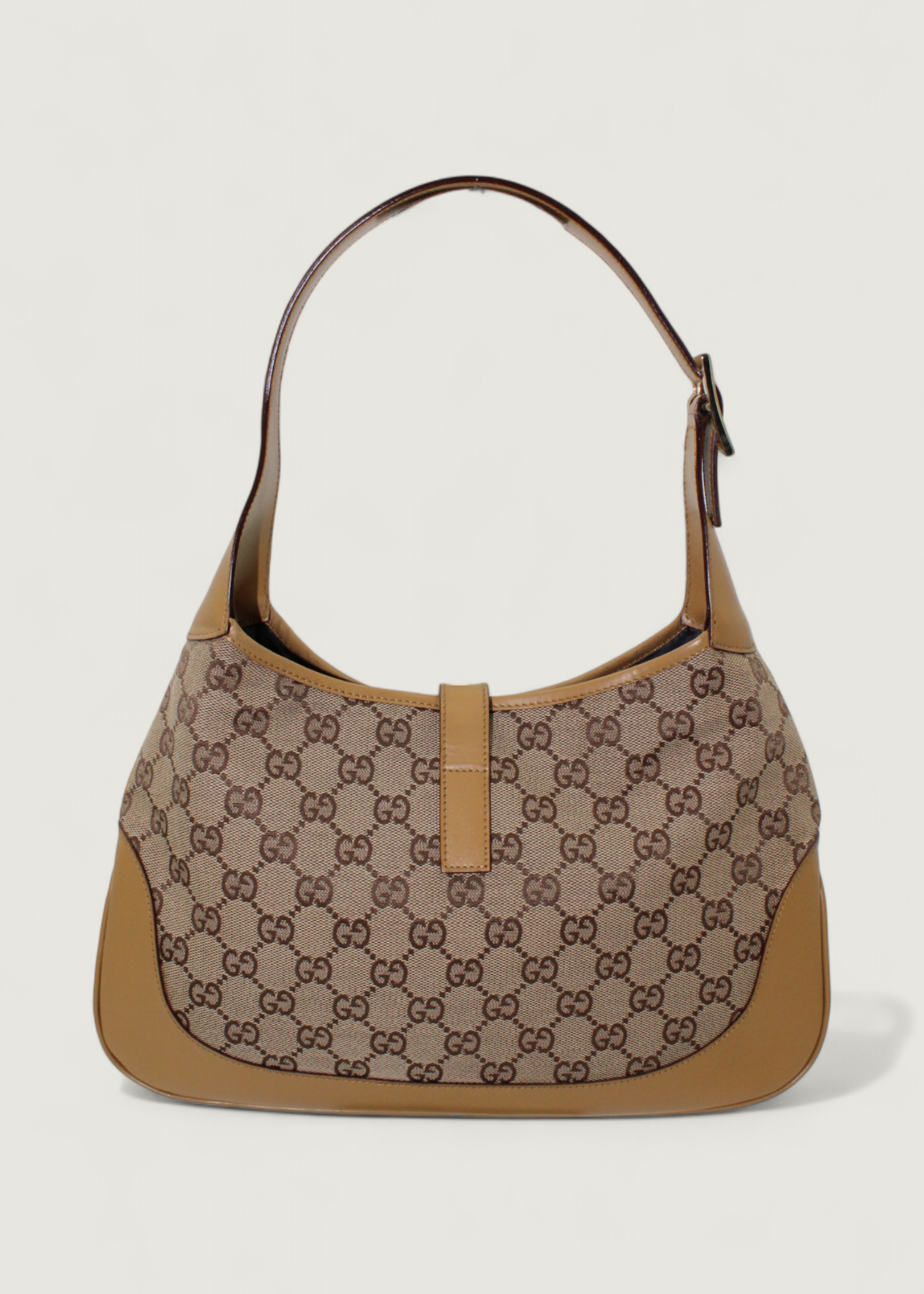 Preloved | Gucci Monogram Jackie Skuldertaske i GG Canvas med Gul Læder