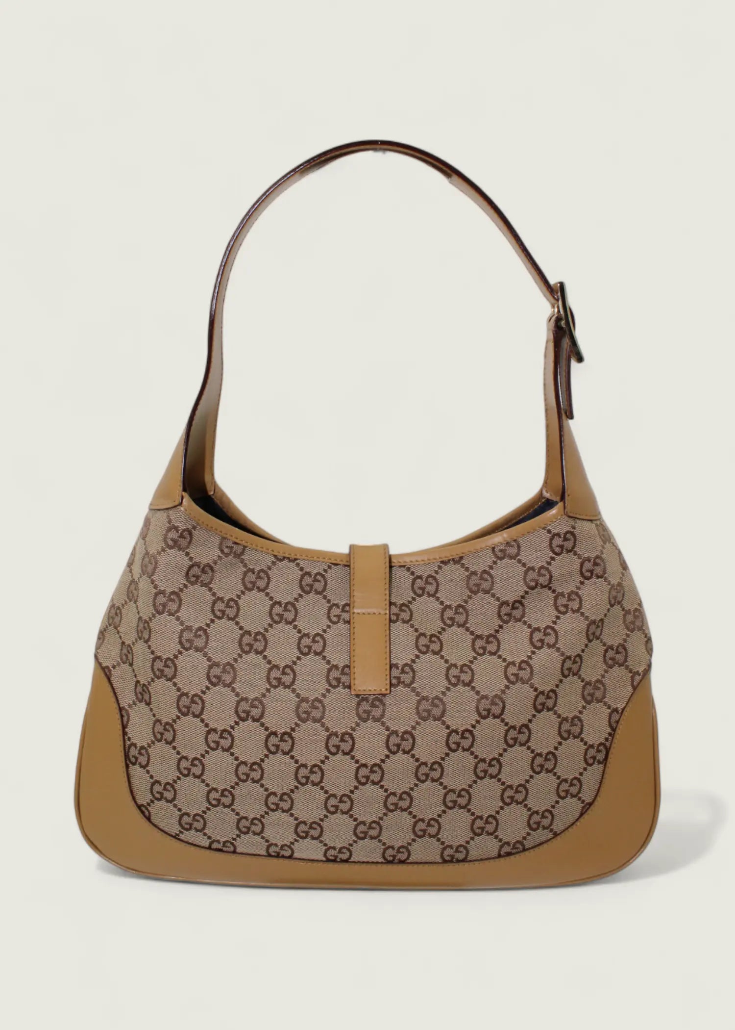 Preloved | Gucci Monogram Jackie Skuldertaske i GG Canvas med Gul Læder Gucci